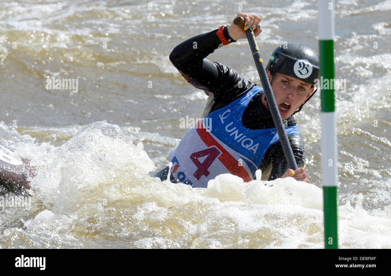 Prague, Czech Republic. 14th Sep, 2013. Australia´s Rosalyn Lawrence competes in the final of the women's C1 canoe slalom at the World Chamionship in Prague, Saturday, Sep. 14, 2013. © Michal Krumphanzl/CTK Photo/Alamy Live News Stock Photo