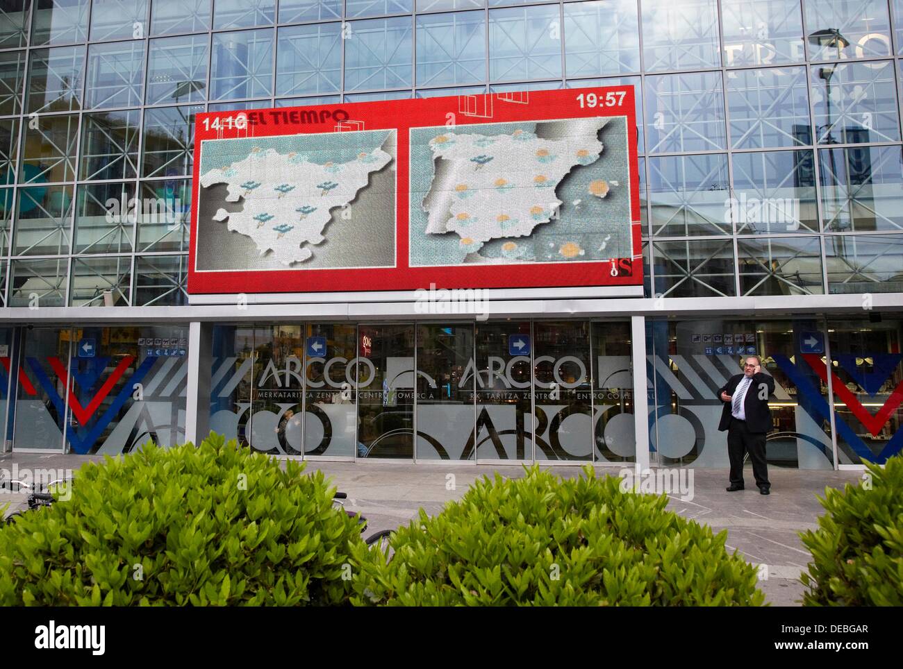 Giant LED TV screen, IPTV (Internet Protocol Television), shopping mall, San Sebastian, Guipuzcoa, Basque Country, Spain Stock Photo