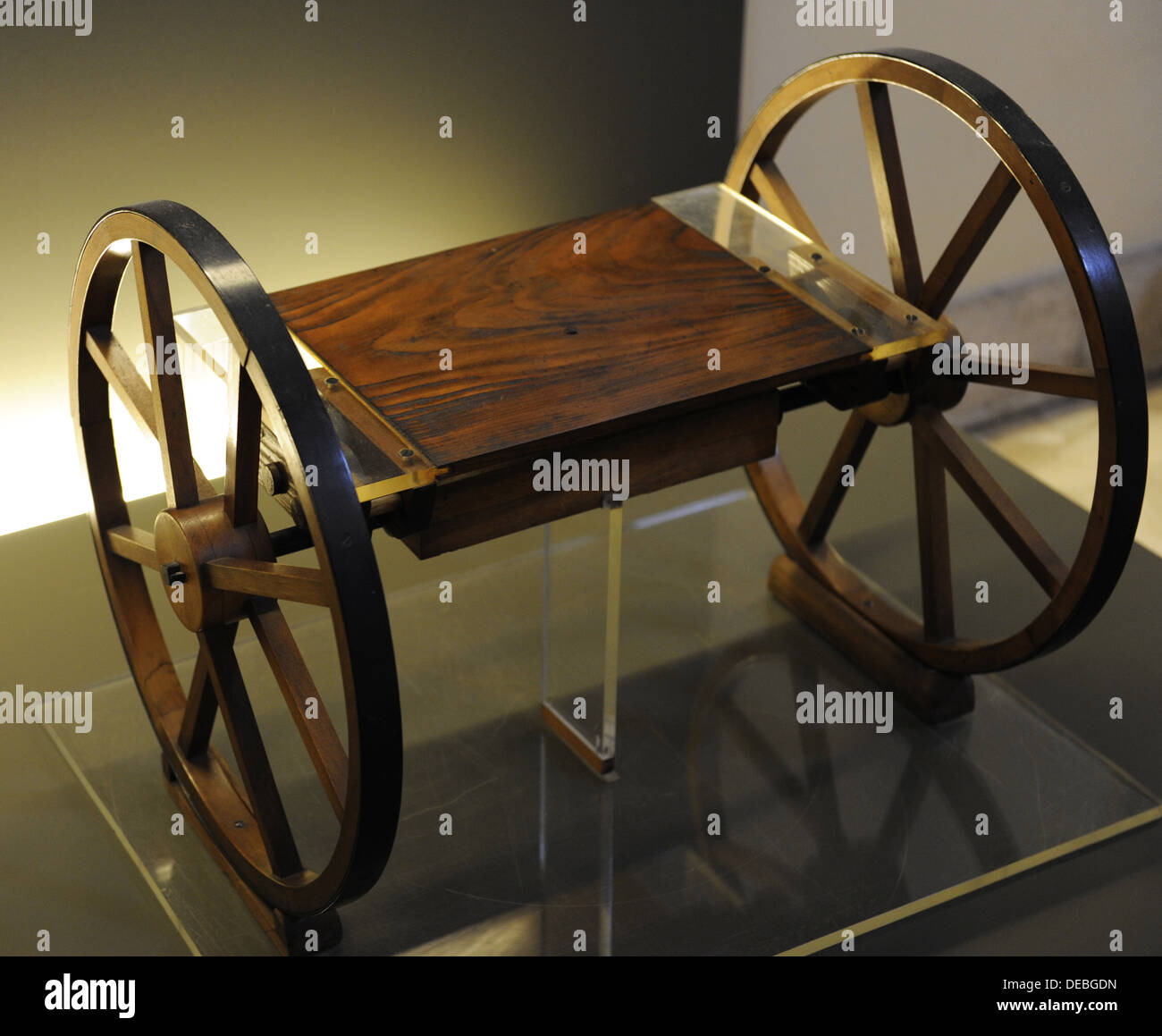 Leonardesque model. Wagon axle. The Science and Technology Museum Leonardo da Vinci. Milan. Italy. Stock Photo