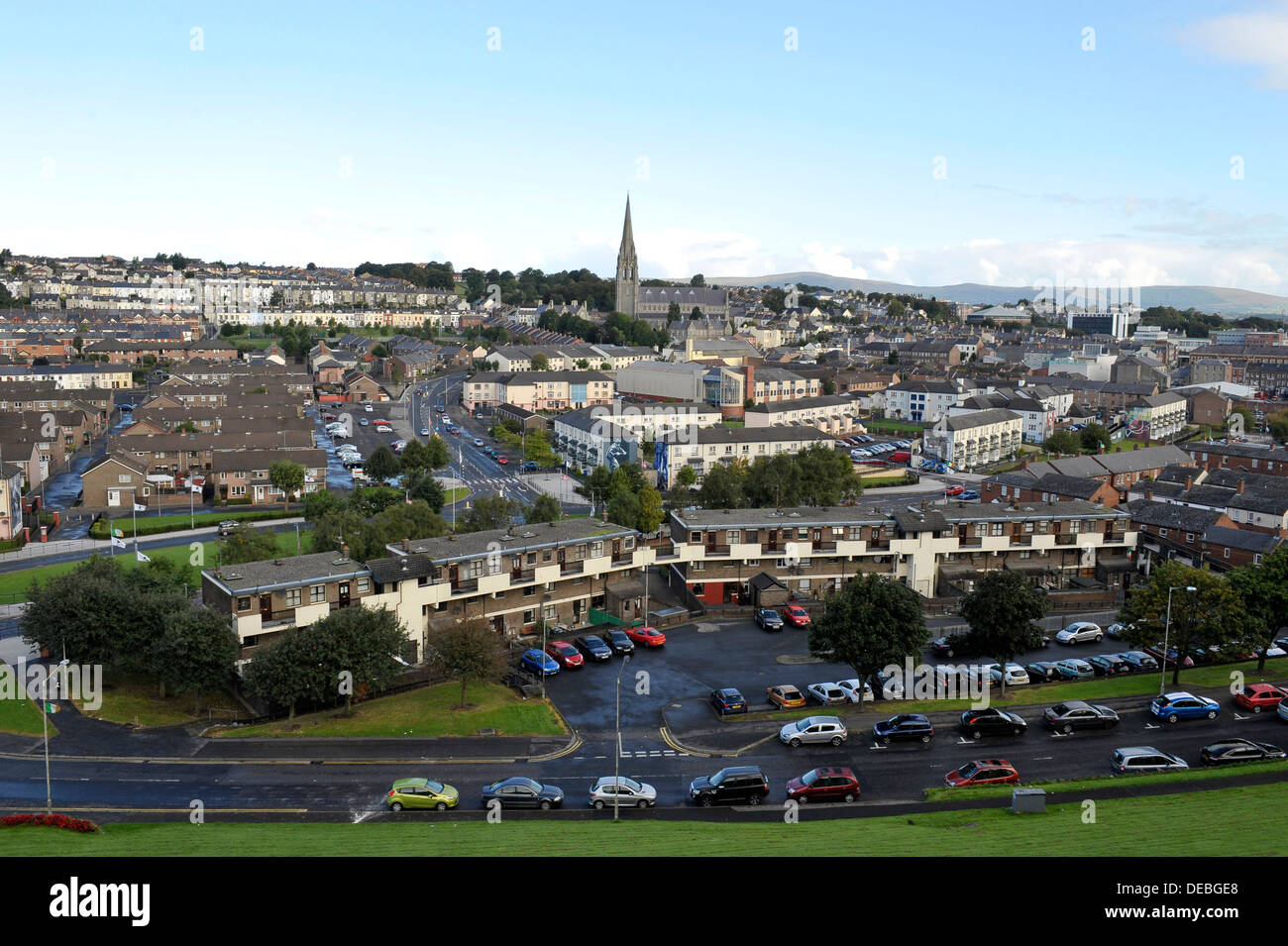 The nationalist Bogside, and Saint Eugunes Roman Catholic cathedral.Derry, Londonderry, Northern Ireland, UK Stock Photo