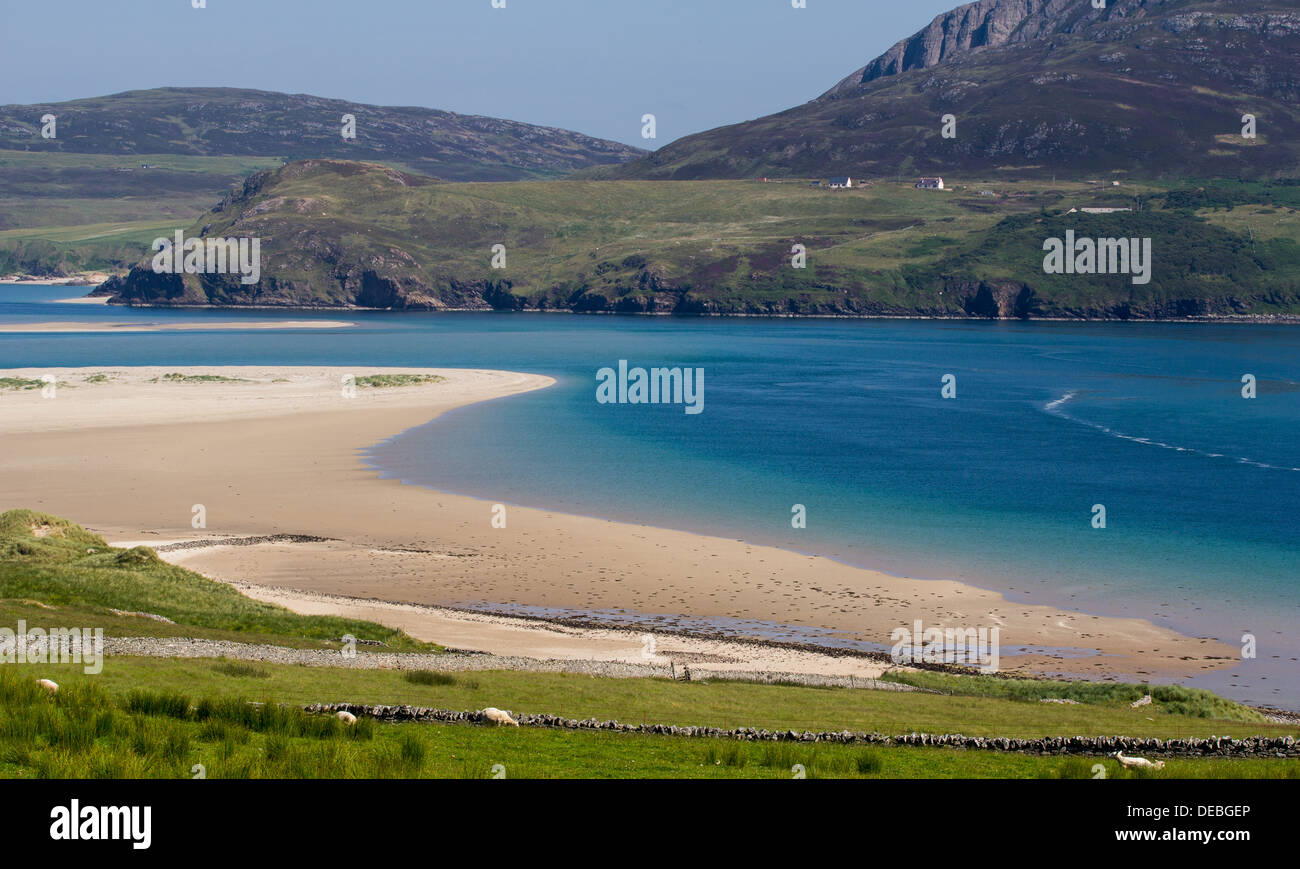 BLUE SEA AND WHITE SANDS OF THE KYLE OF TONGUE FROM MELNESS VILLAGE