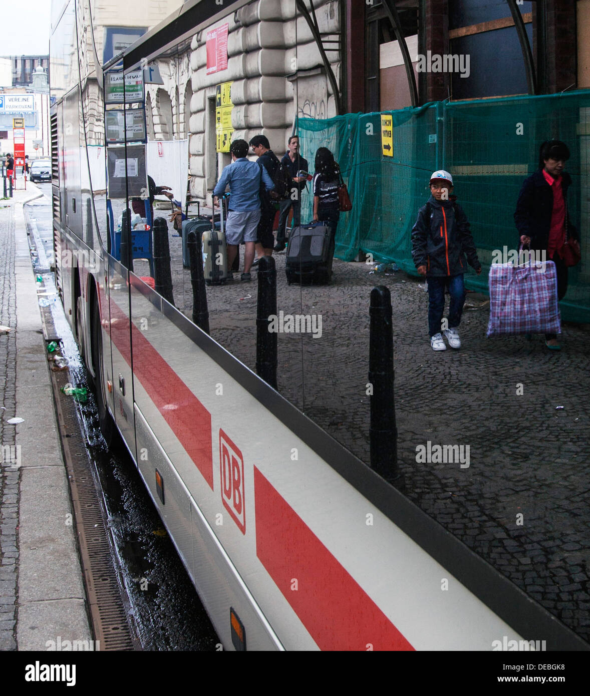 coach, bus, Czech Railways, Deutsche Bahn, Setra, Expressbus, Prague, Nurnberg, Main Station, reflection Stock Photo