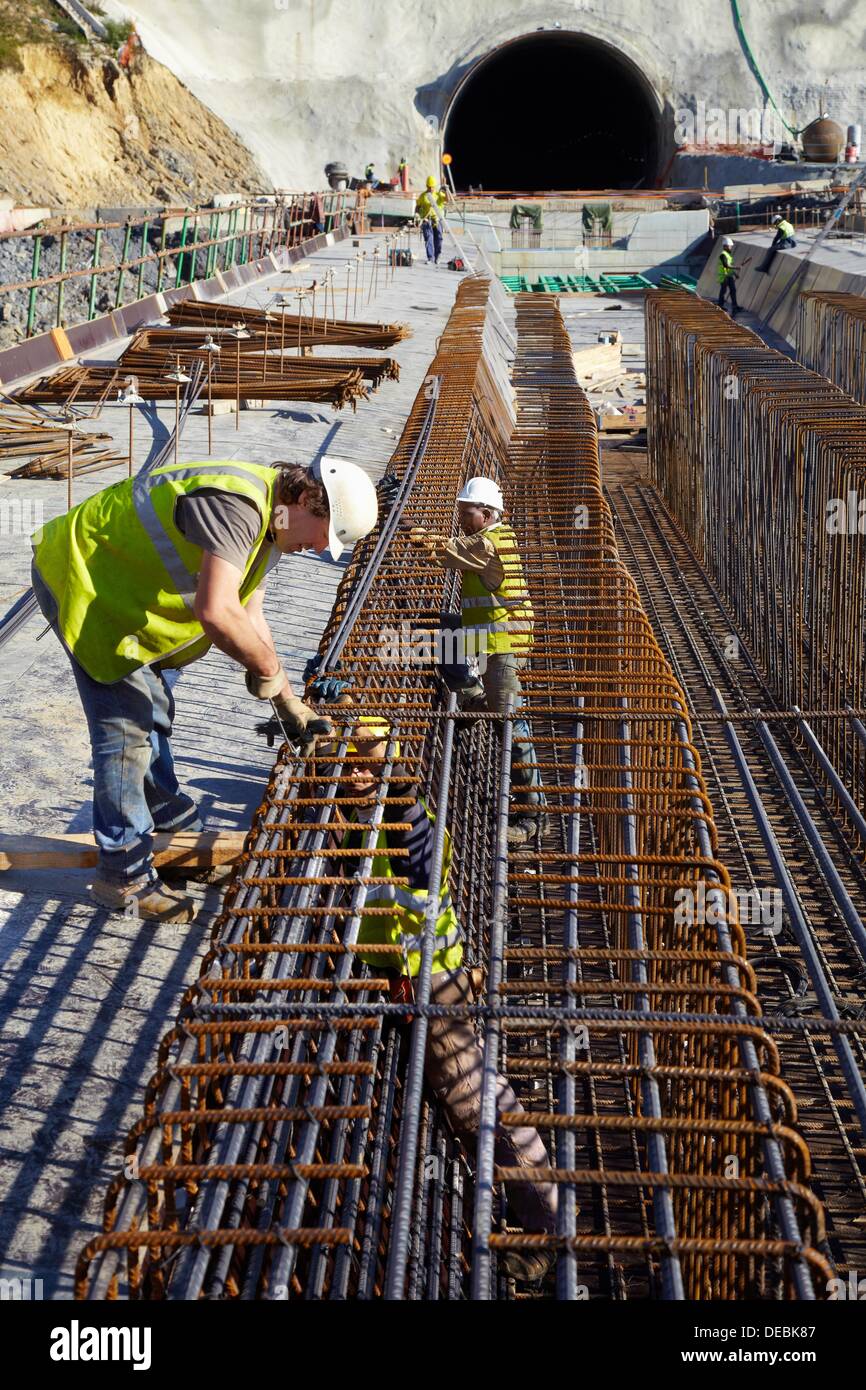 Installation of rebar, reinforcing steel bars for concrete formwork