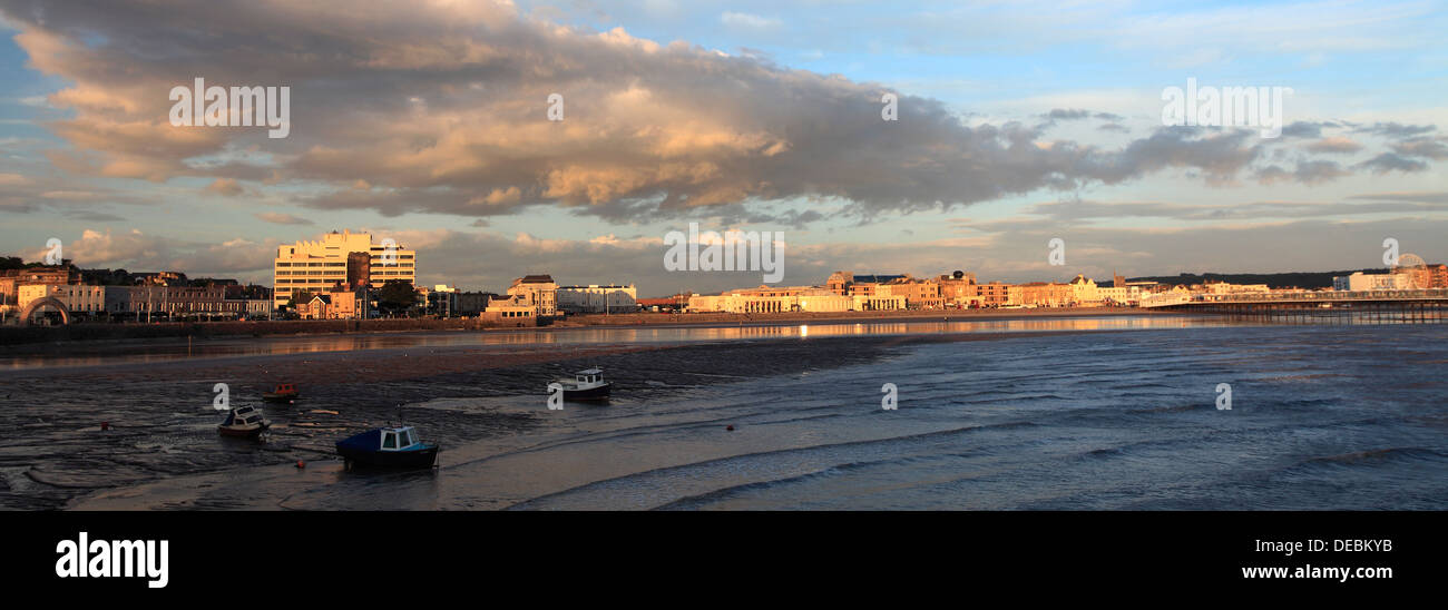 Sunset over the at Promenade, Weston Super Mare town, Bristol Channel, Somerset County, England, UK Stock Photo