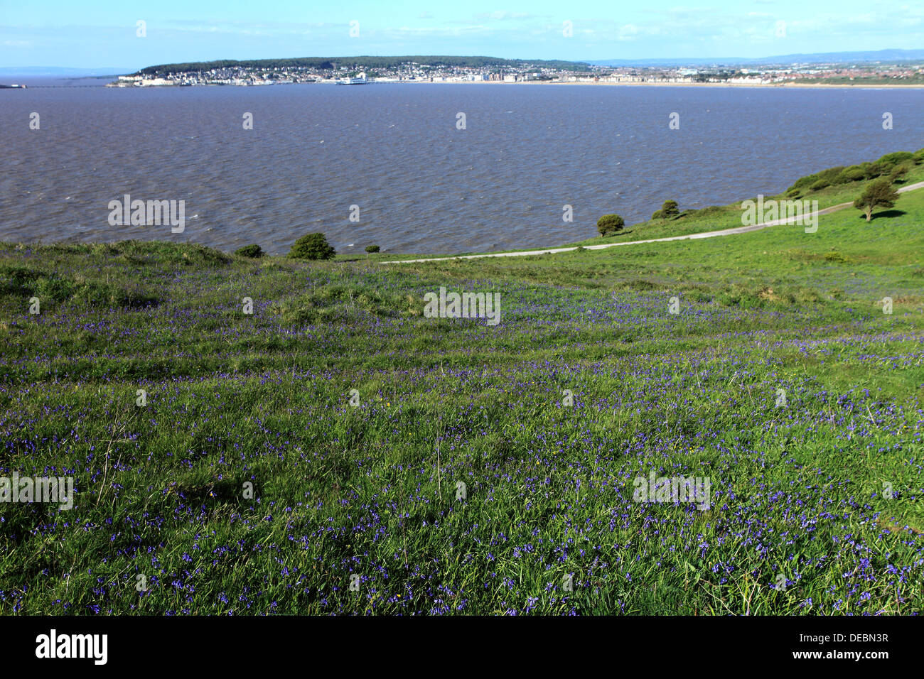 View over Brean Down, Weston Super Mare town, Bristol Channel, Somerset County, England, UK Stock Photo