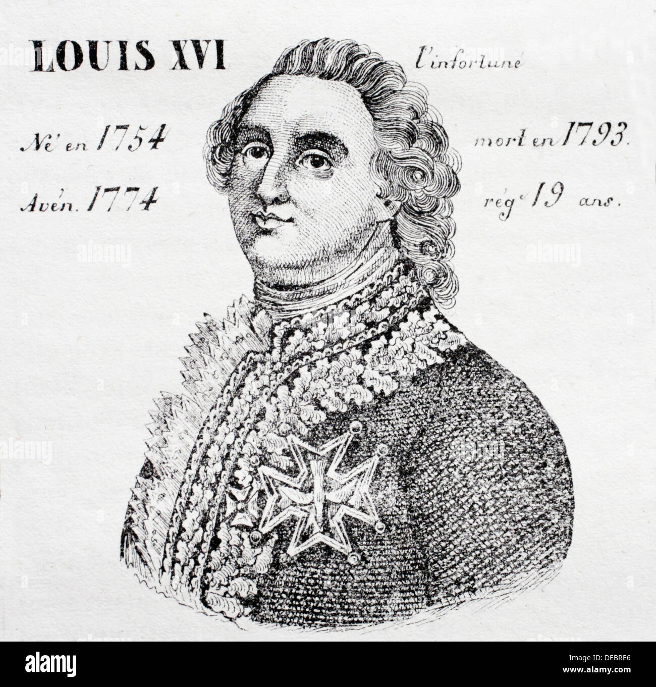 Louis XVI, l´infortuné., king of France from 1774 to 1793. History of France, by  J.Henry (Paris, 1842) Stock Photo