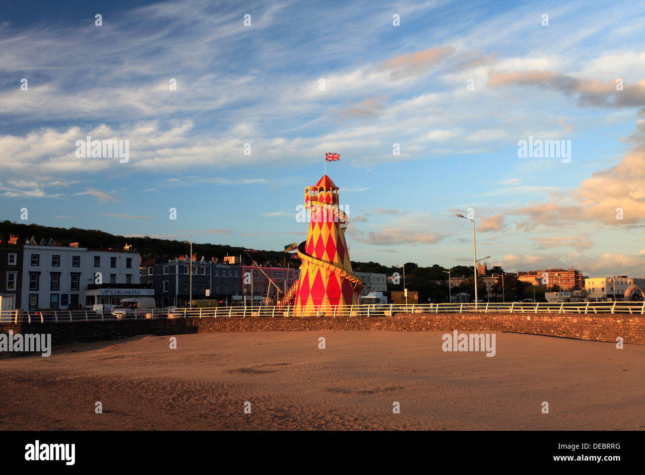 Sunset over the at Promenade, Weston Super Mare town, Bristol Channel, Somerset County, England, UK Stock Photo