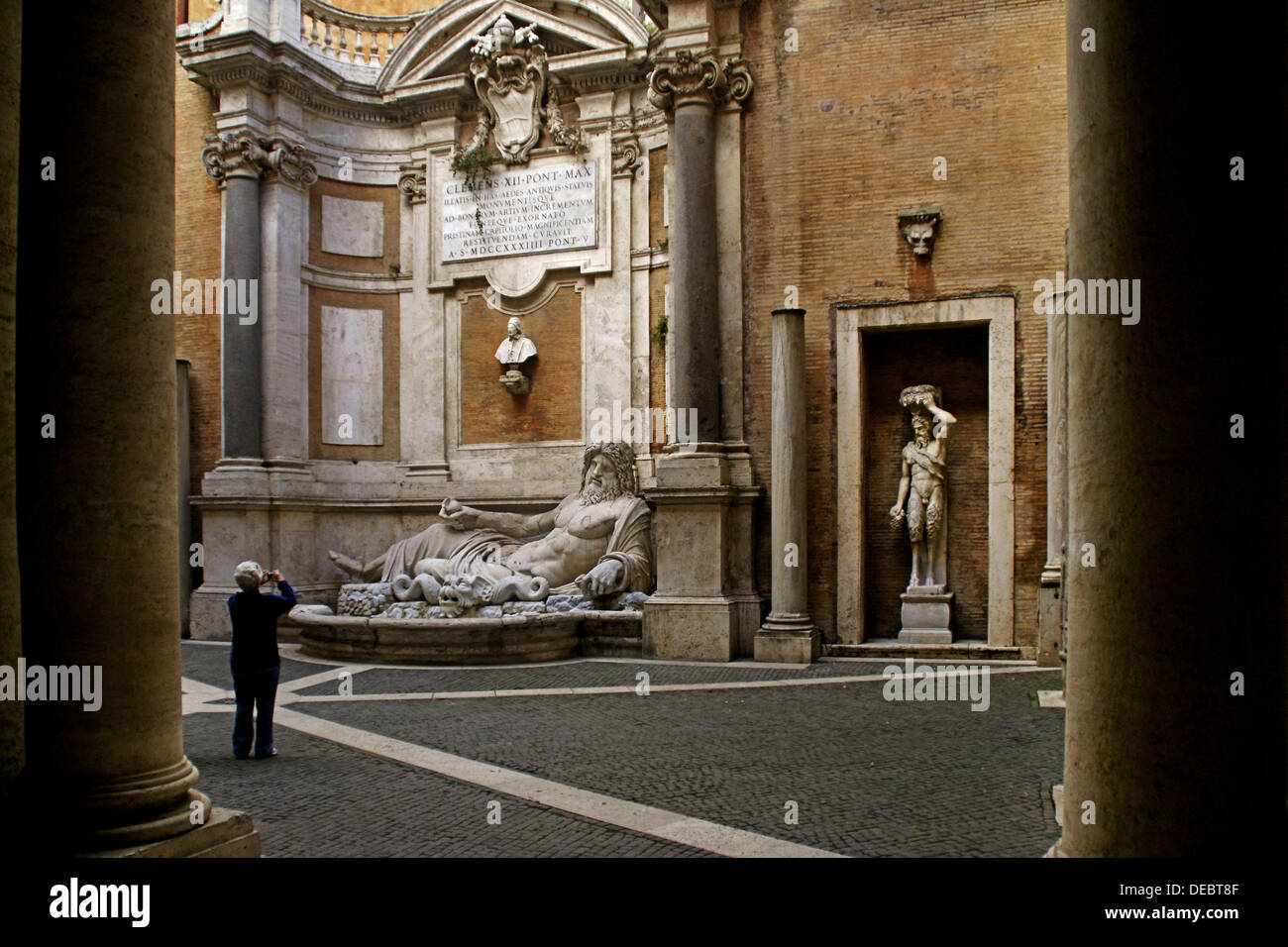 Italy. Rome. Capitoline Museum, Roman statues and colums. Stock Photo
