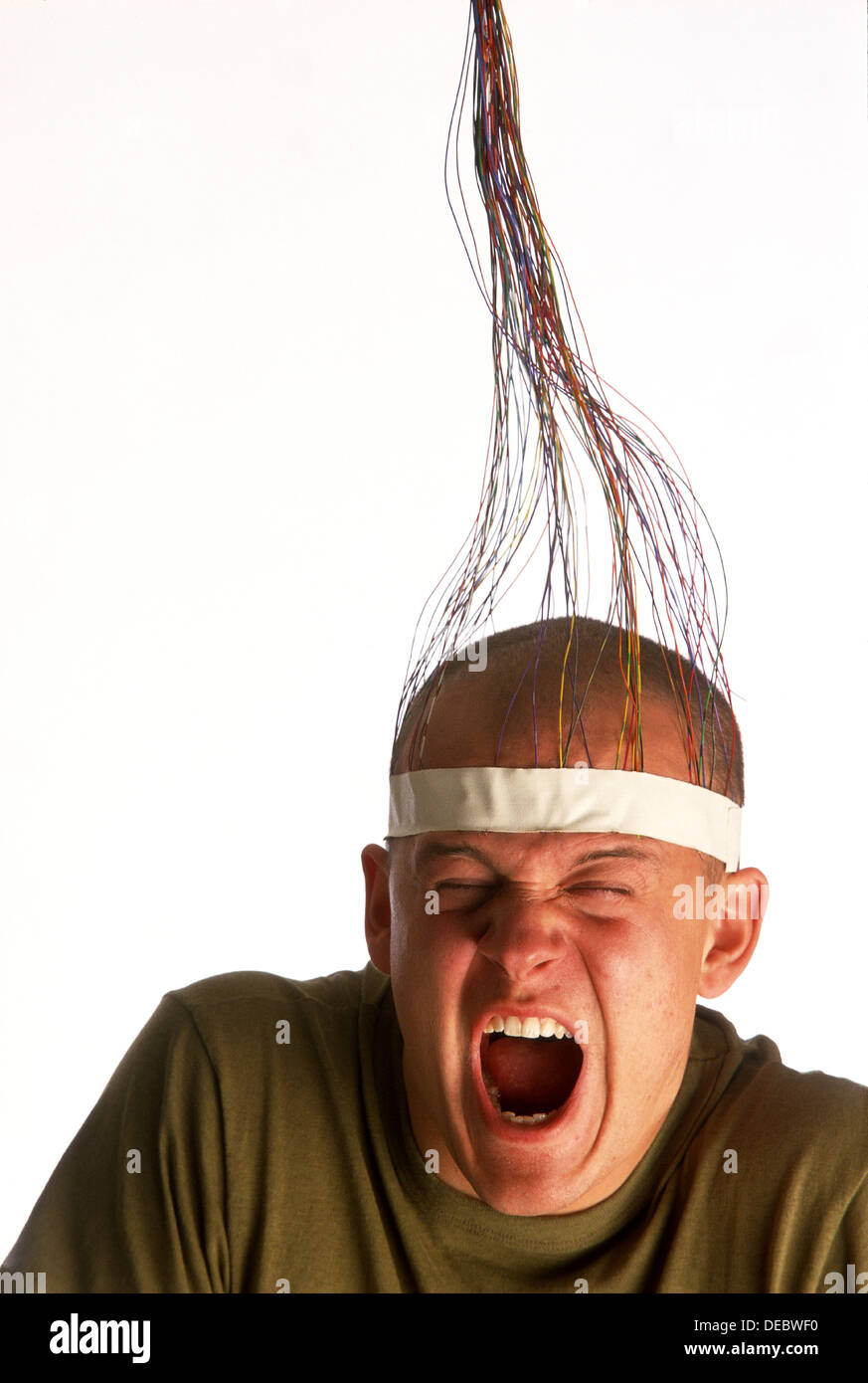 MAN WITH WIRES TAPED TO HIS HEAD Stock Photo - Alamy