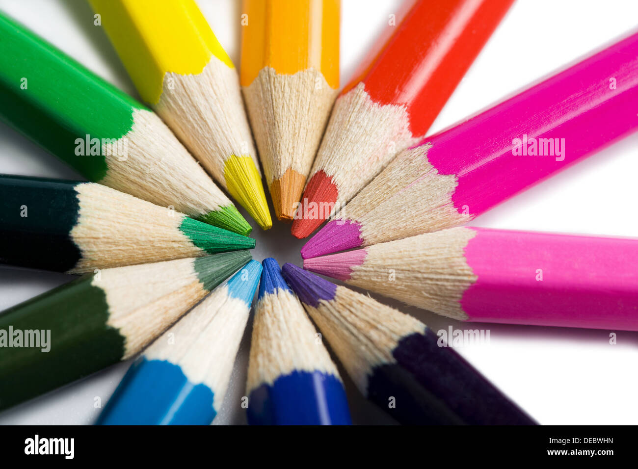 colored pencils in round shape Stock Photo