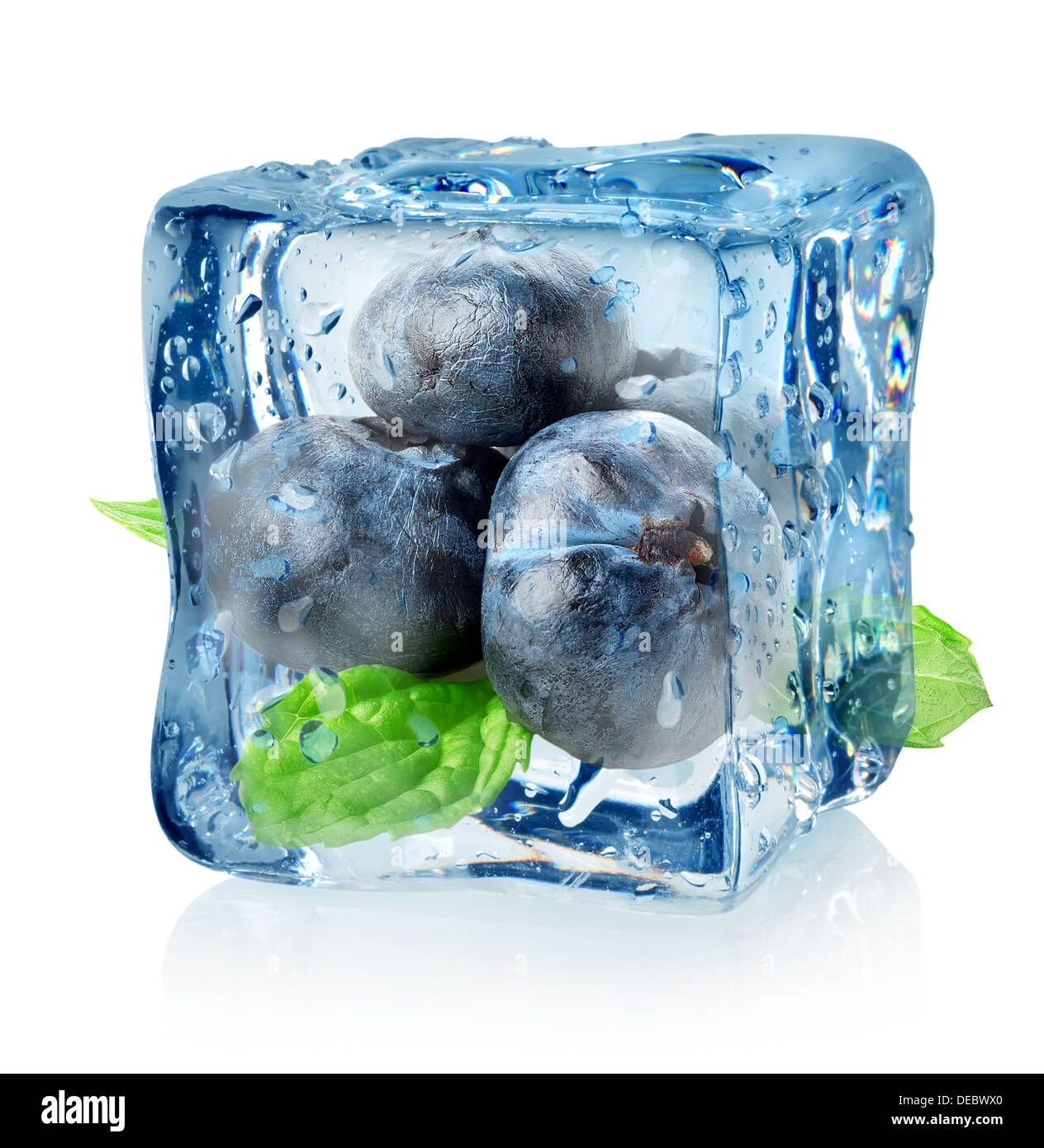 Ice cube and blueberry isolated on a white background Stock Photo