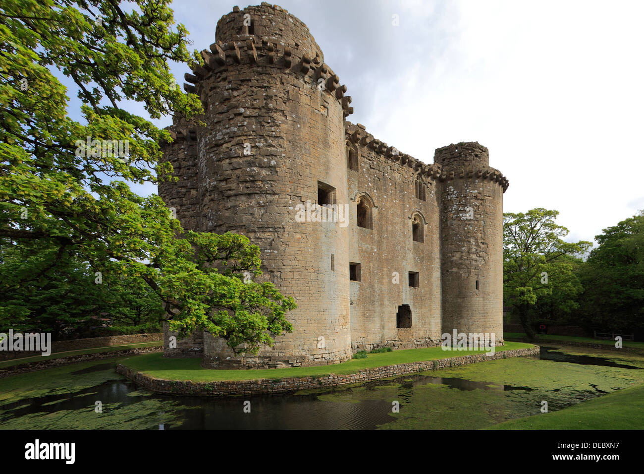 Summer view or the ruins of Nunney Castle, Nunney village, Somerset County, England, UK Stock Photo