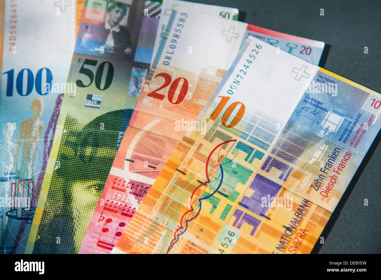 Swiss franc banknotes, Switzerland Stock Photo