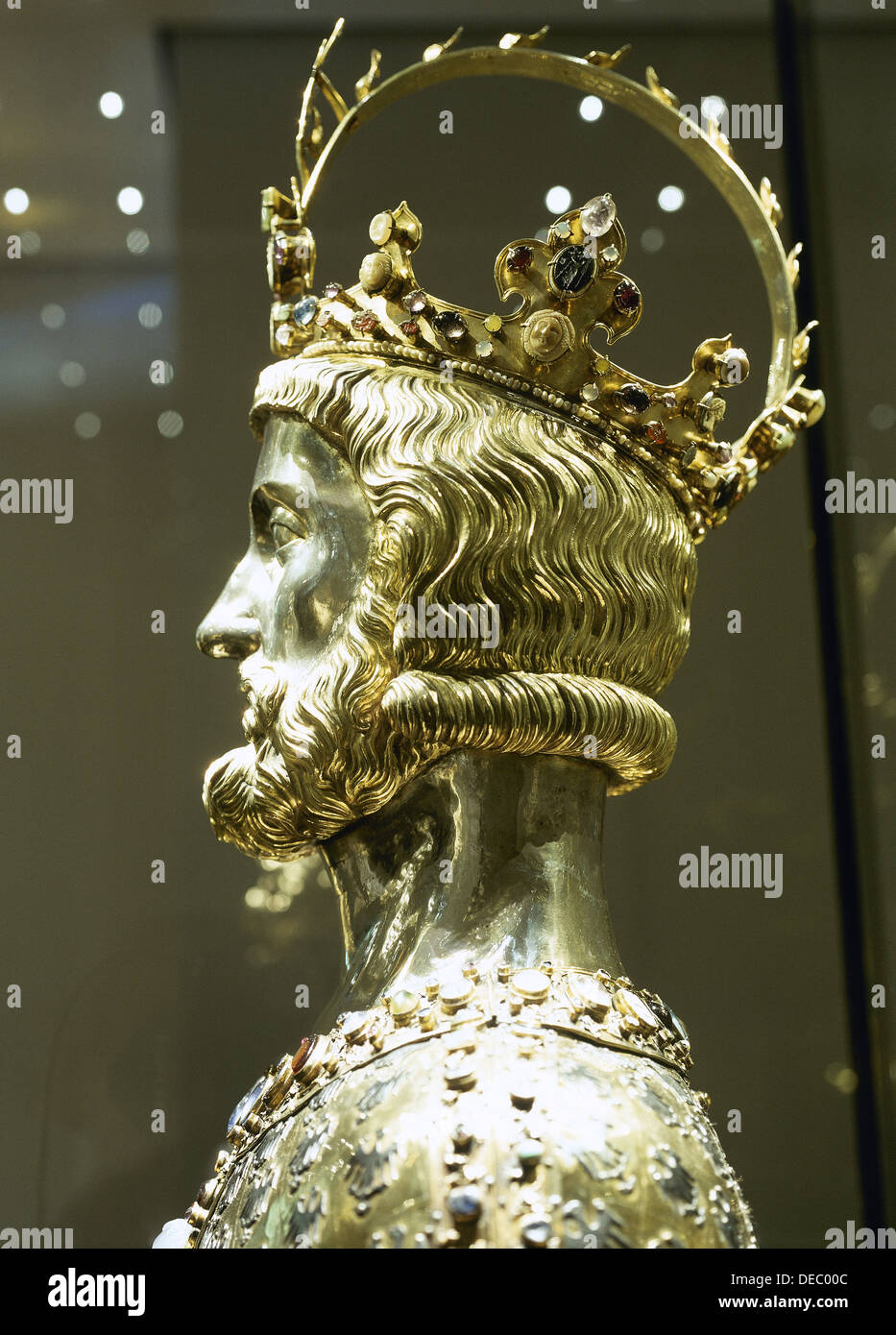 Charlemagne (742-814). Reliquary bust. Made from silver and gold decorated with antique gems and cameos. Stock Photo