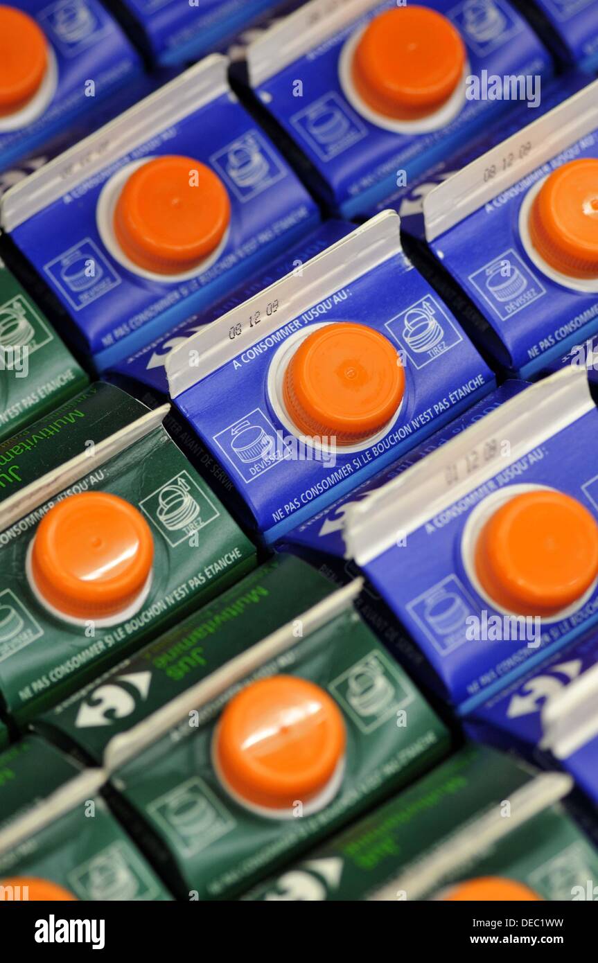 Fruit juices in a supermarket, France Stock Photo Alamy
