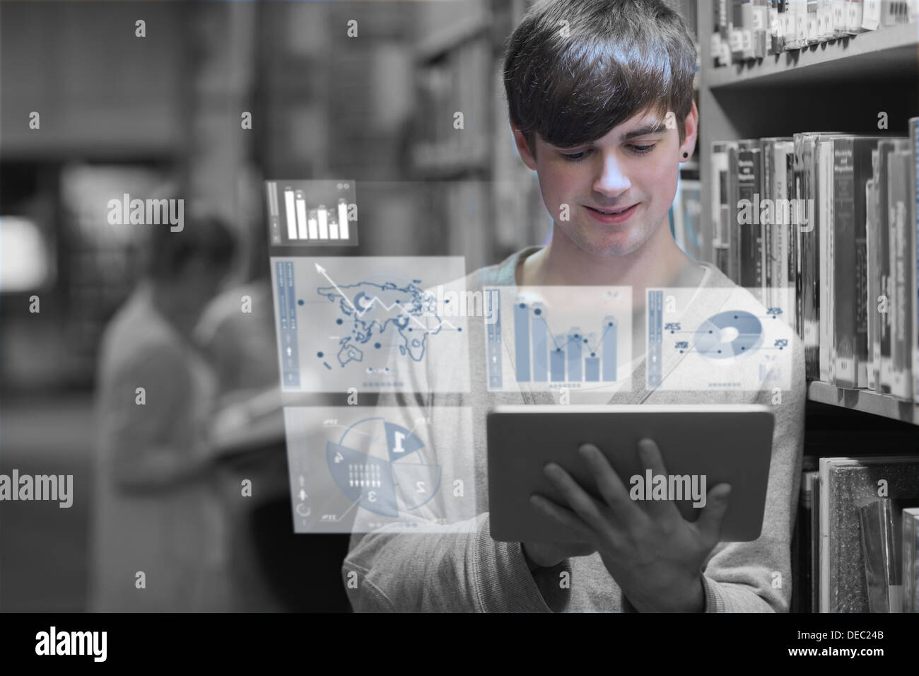 Young man studying on his digital tablet pc Stock Photo