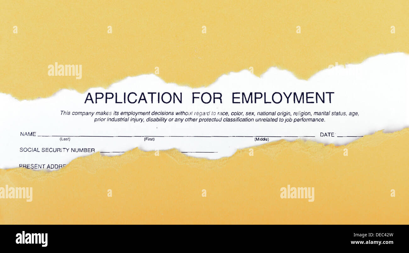 application form for employment over scrap ragged carton Stock Photo ...