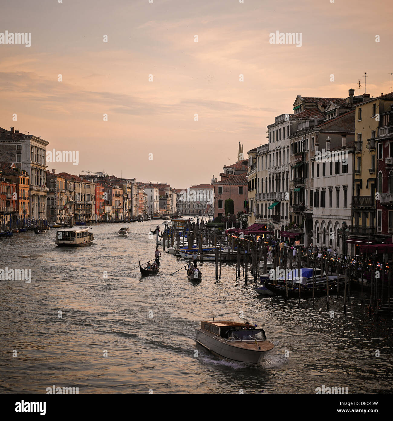View at dusk from The Rialto Bridge. Venice, Italy, Europe. Stock Photo