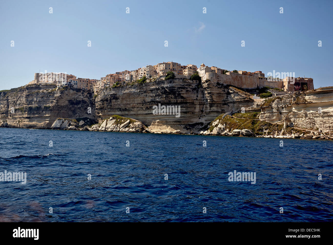 Town of Bonifacio located on a limestone plateau, Bonifacio, Corsica, France Stock Photo