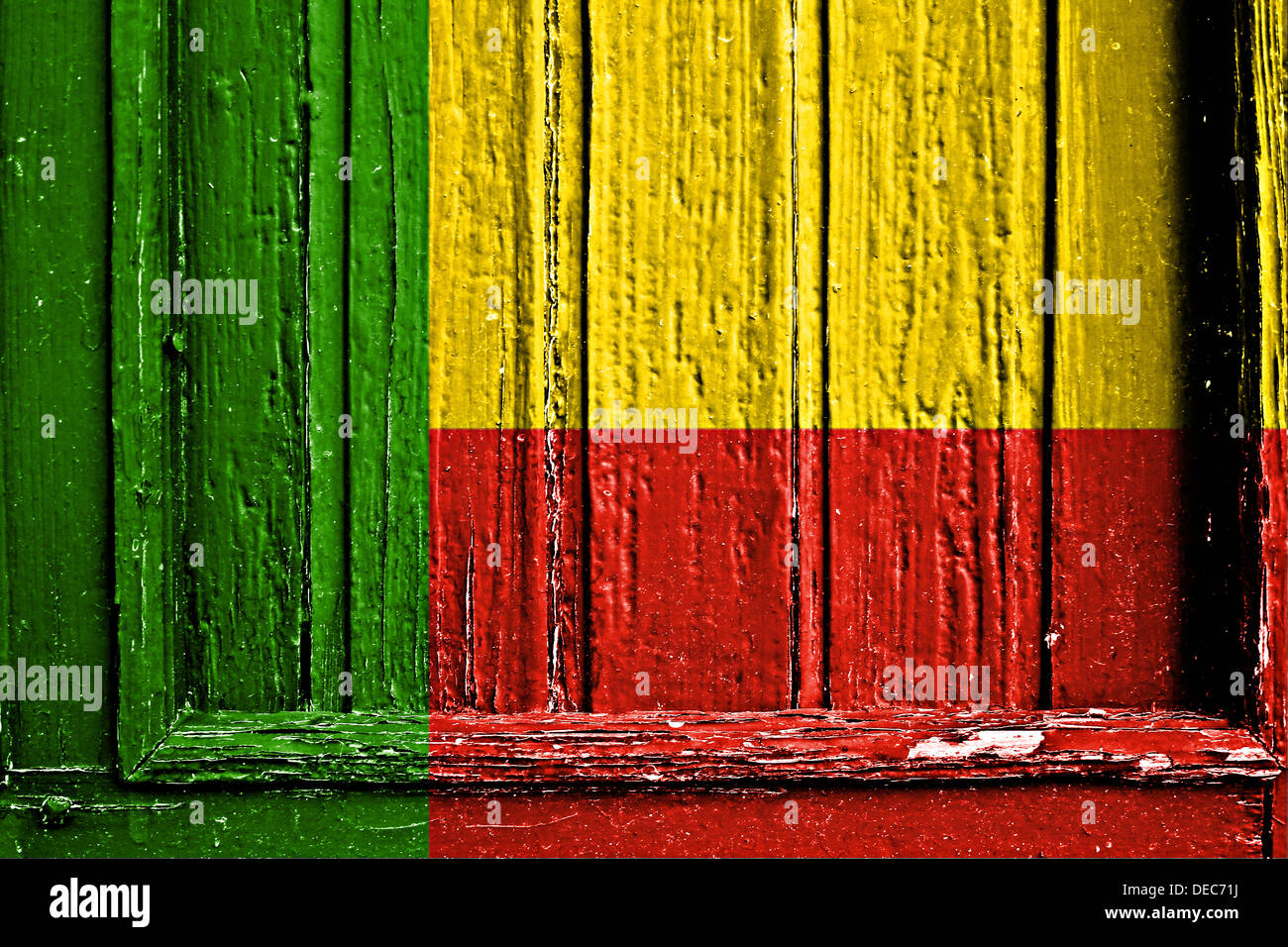 flag of benin painted on a wooden frame Stock Photo - Alamy