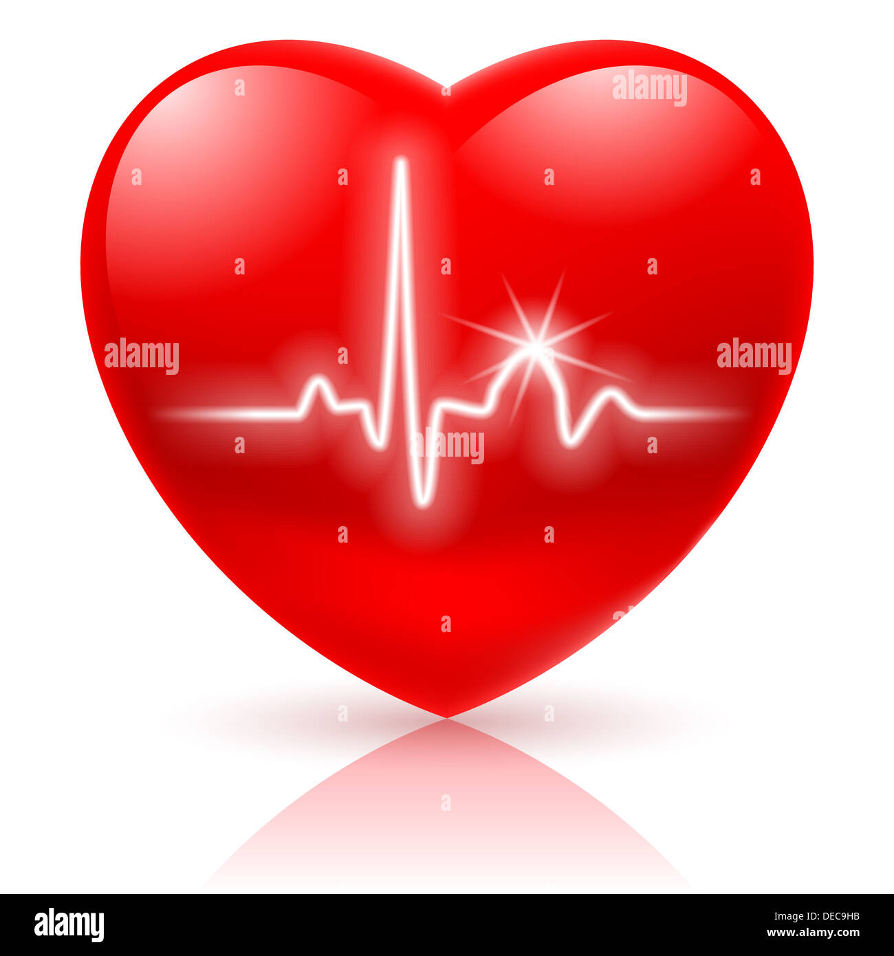 Shiny red heart with cardiogram isolated on white Stock Photo - Alamy