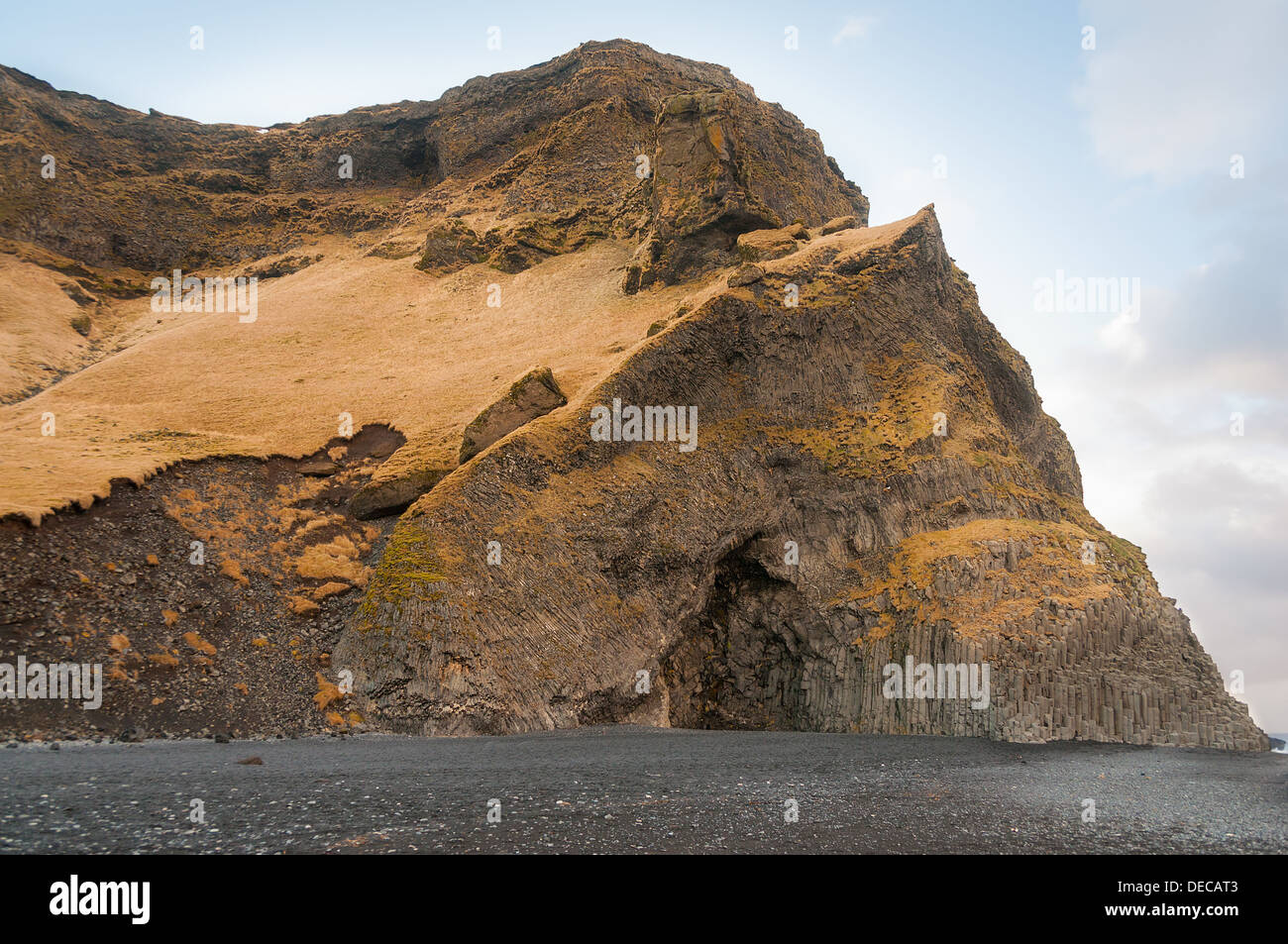 View of Reynisfjara rock formations on the beach at Halsanefhellir Iceland Stock Photo