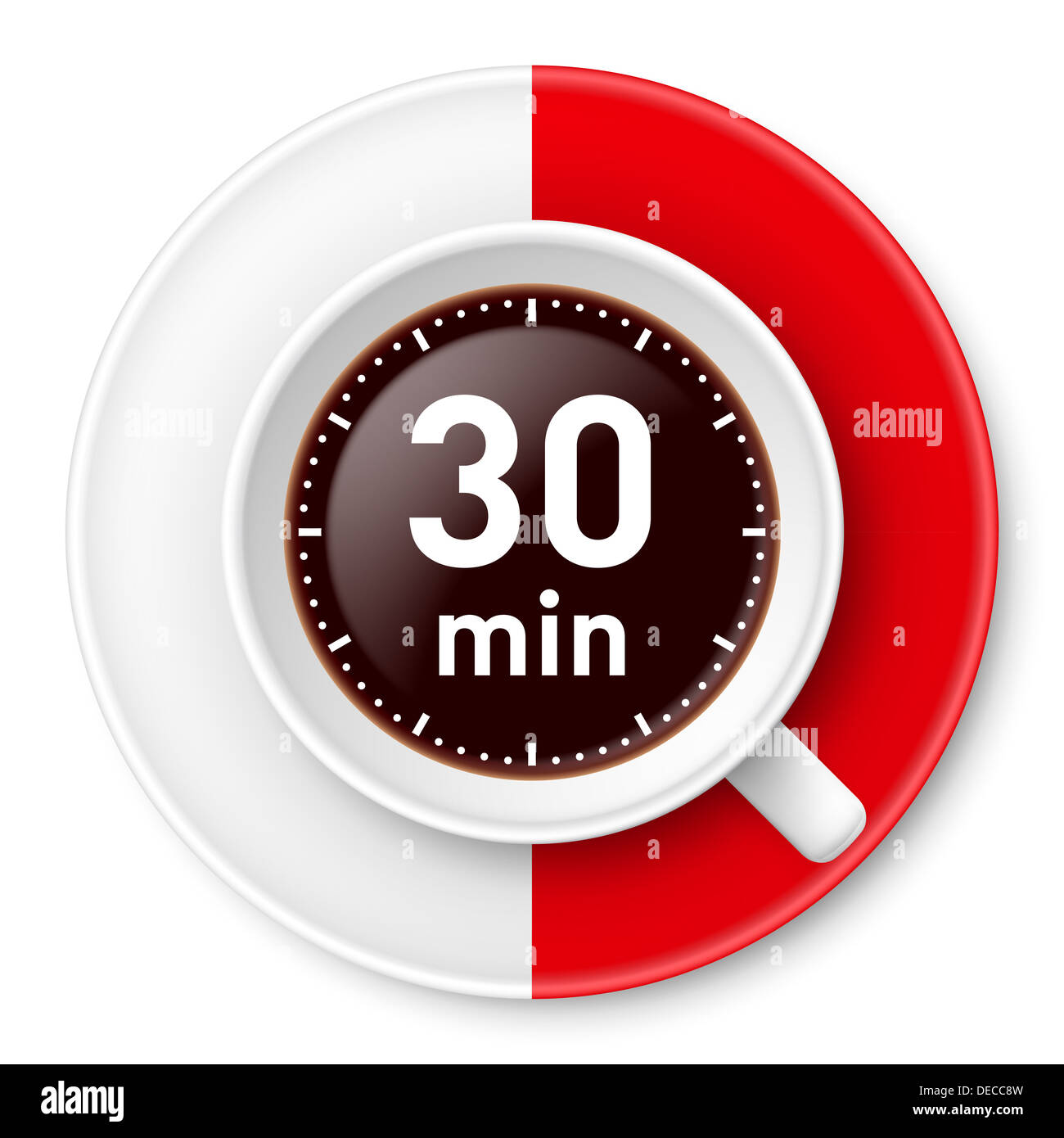 Cup of coffee with time limit for break thirty minutes. Illustration on white background Stock