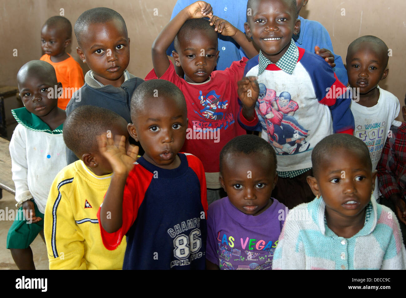 Rackety pre-school children in a day care centre in Akropong-Akwapim, Eastern Region, Ghana Stock Photo