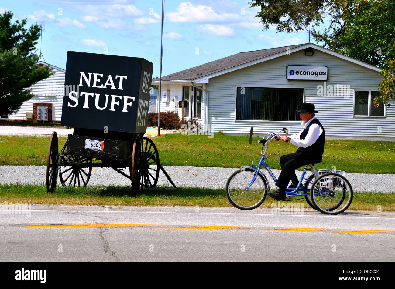 Amish man and Neat Stuff Stock Photo