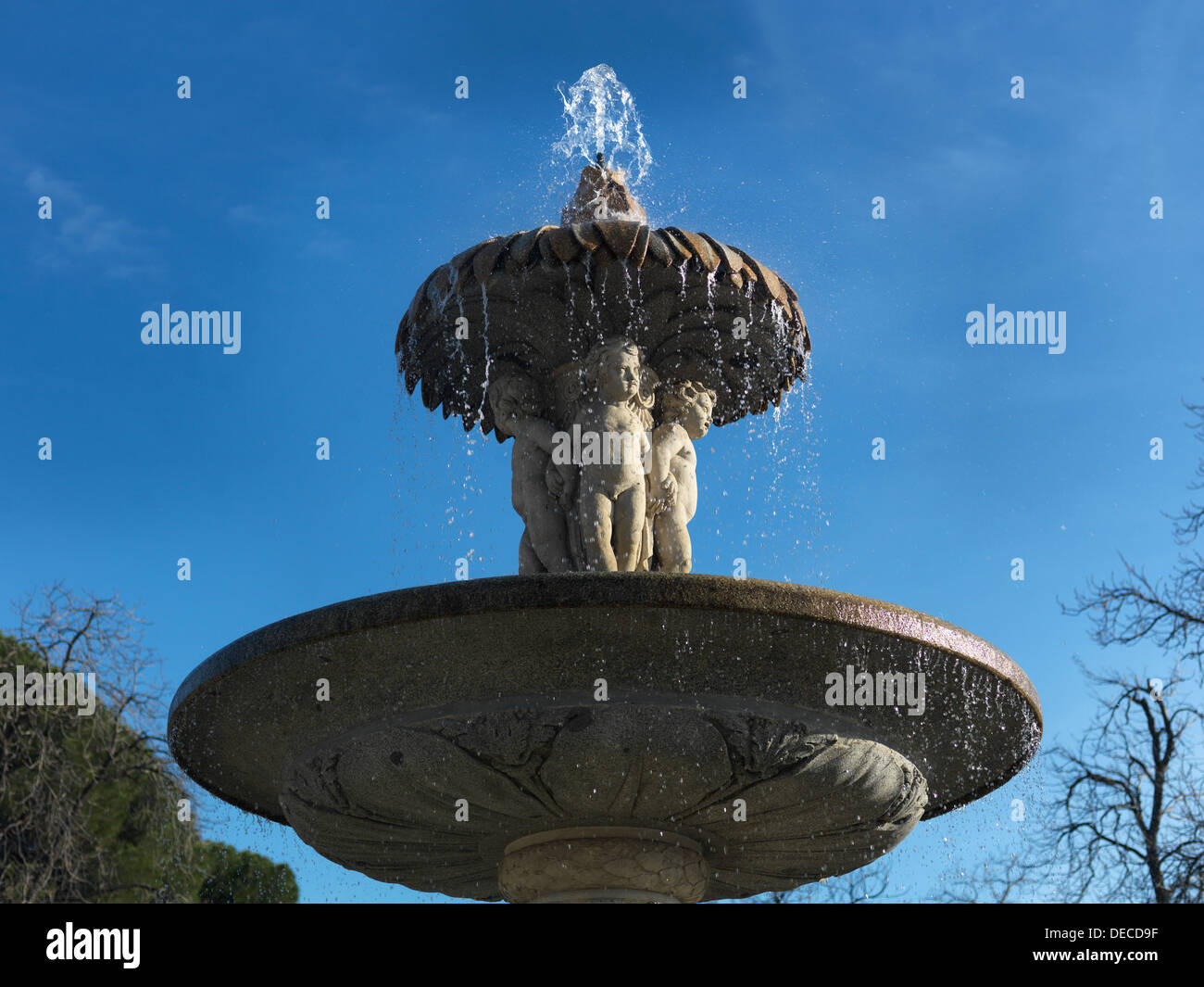 Madrid, Spain, detail of Fuente de la Alcachofa in the Retiro Park Stock Photo