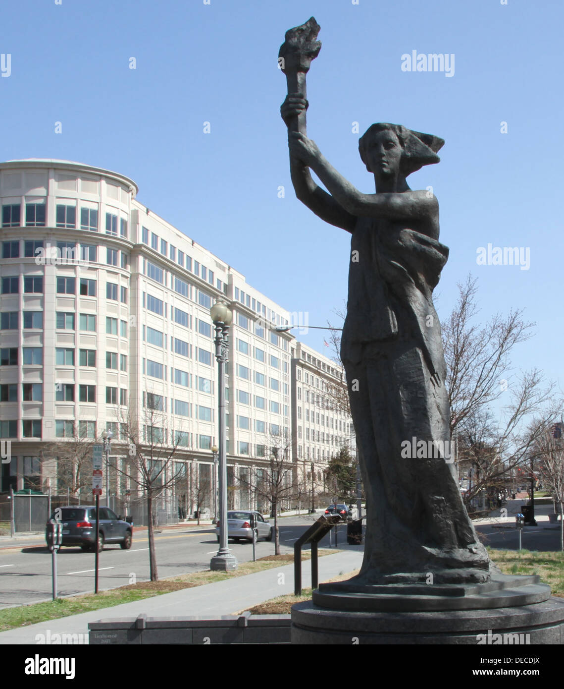 Victims of Communism Memorial in Washington DC. This is a recreation by Thomas Marsh of the statue 'Goddess of Democracy' that was the symbol of the protestors erected in Tianamen Square in 1989 and brutally destroyed by the PRC Communist government. Stock Photo