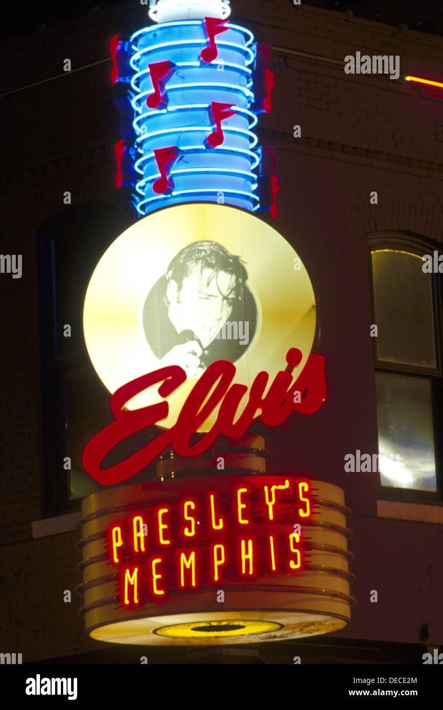 Neon signs in tribute to Elvis Presley on Beale Street, Memphis