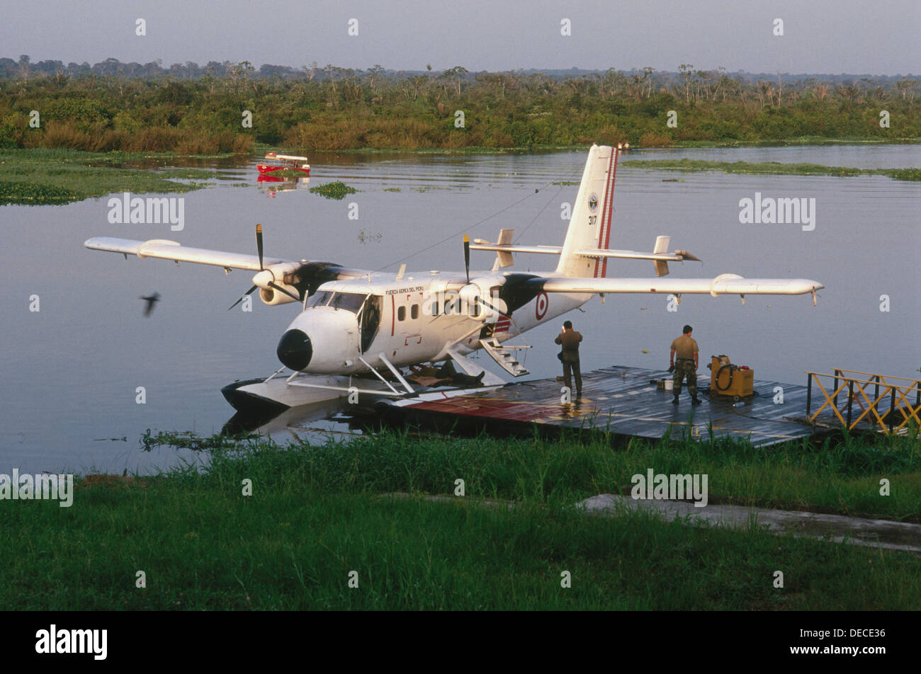 Aircraft that goes to remote places in the jungle. Iquitos, River Amazon. Peru Stock Photo