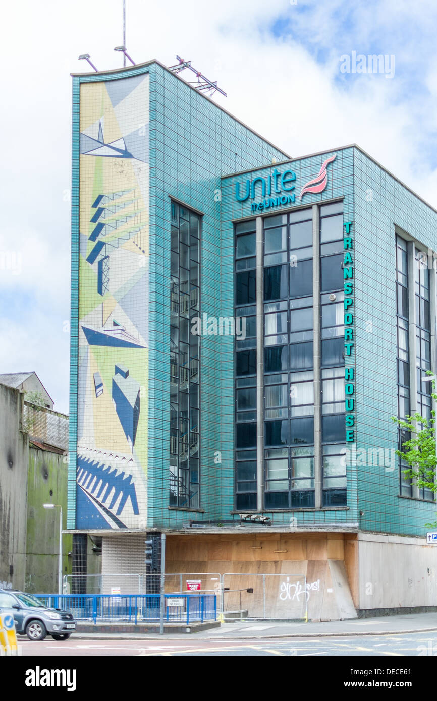 Large mosaic to the front of the building depicting the various industries associated with Belfast Stock Photo