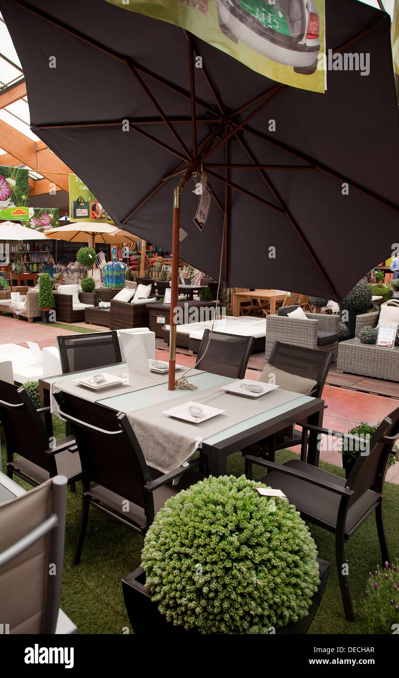 Outdoor furniture and upholstery on sale in a Spanish garden center