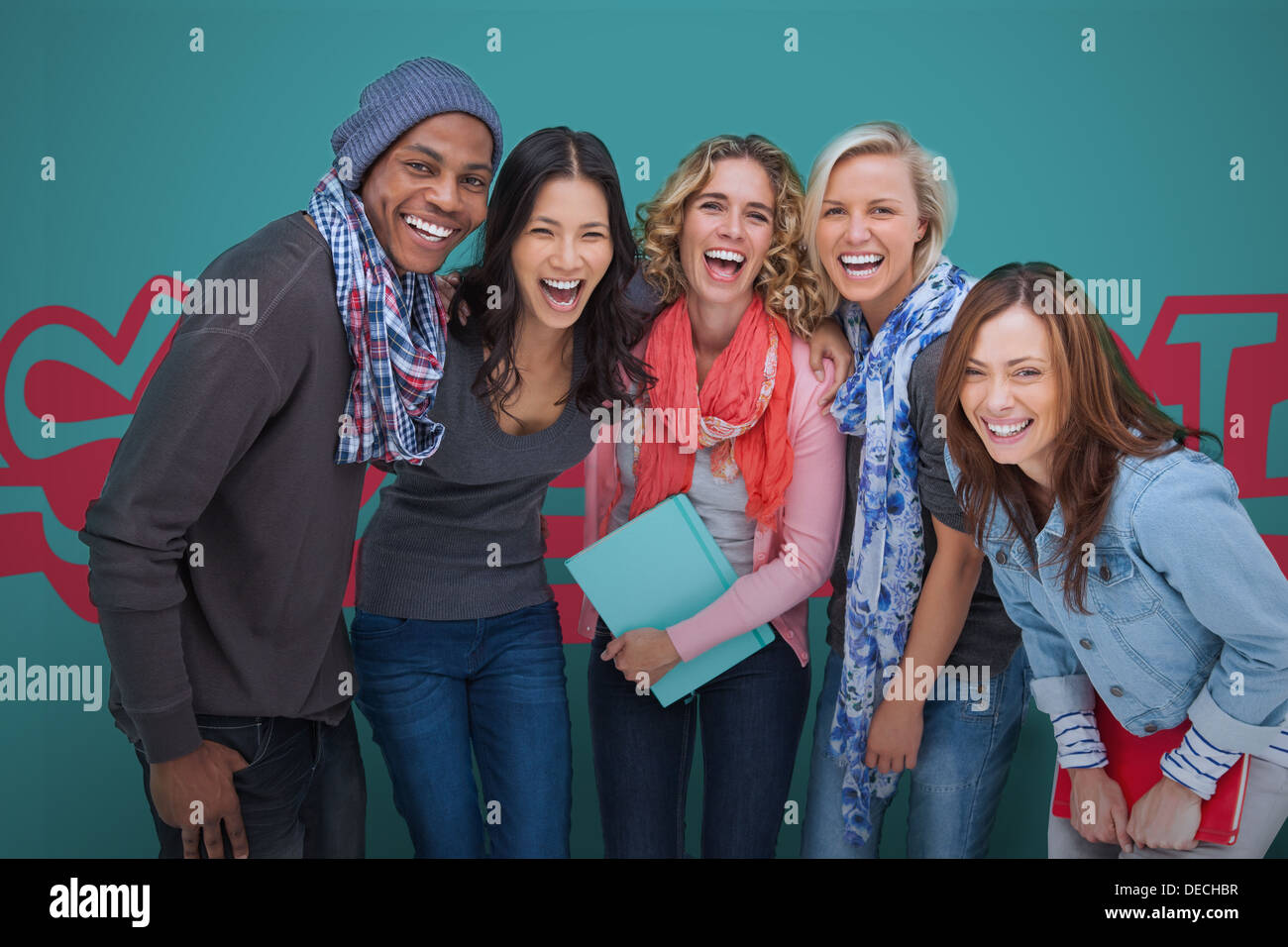 Group of smiling friends posing together Stock Photo - Alamy