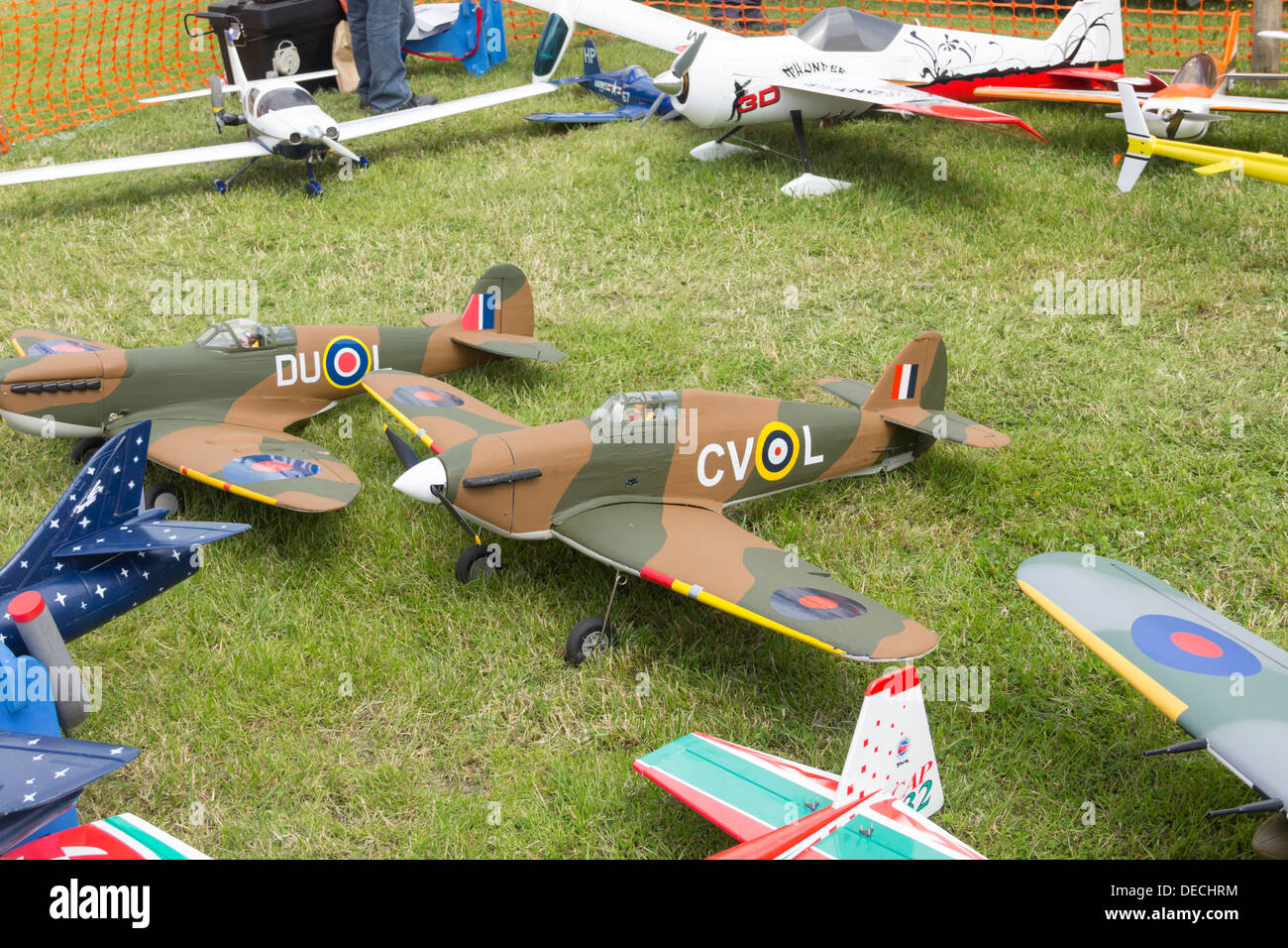 A static display of radio controlled scale model aeroplanes belonging to Bury Model Flying Club, Lancashire. Stock Photo