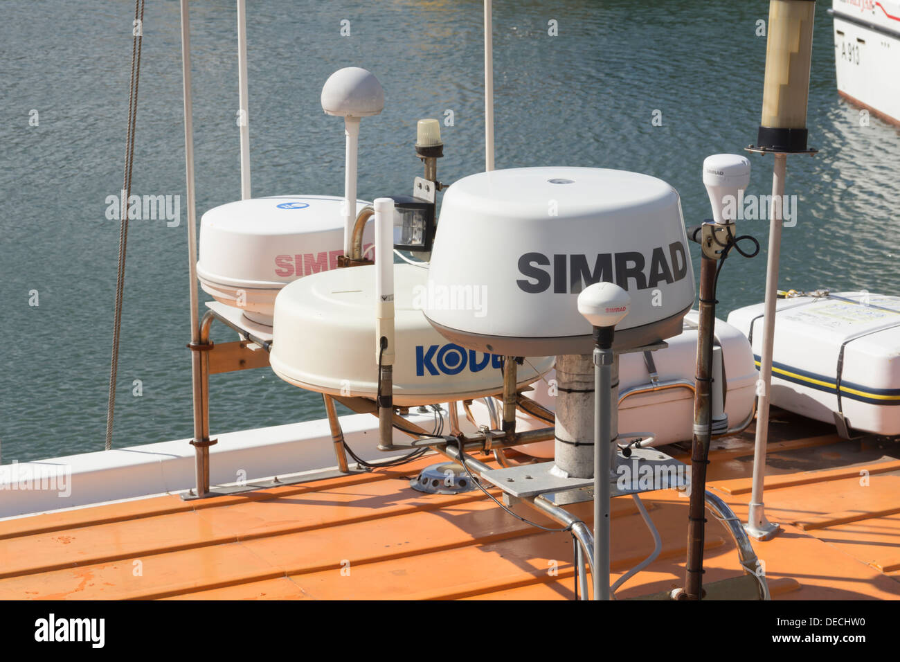 Simrad and Koden radar and marine electronic safety equipment on a boat