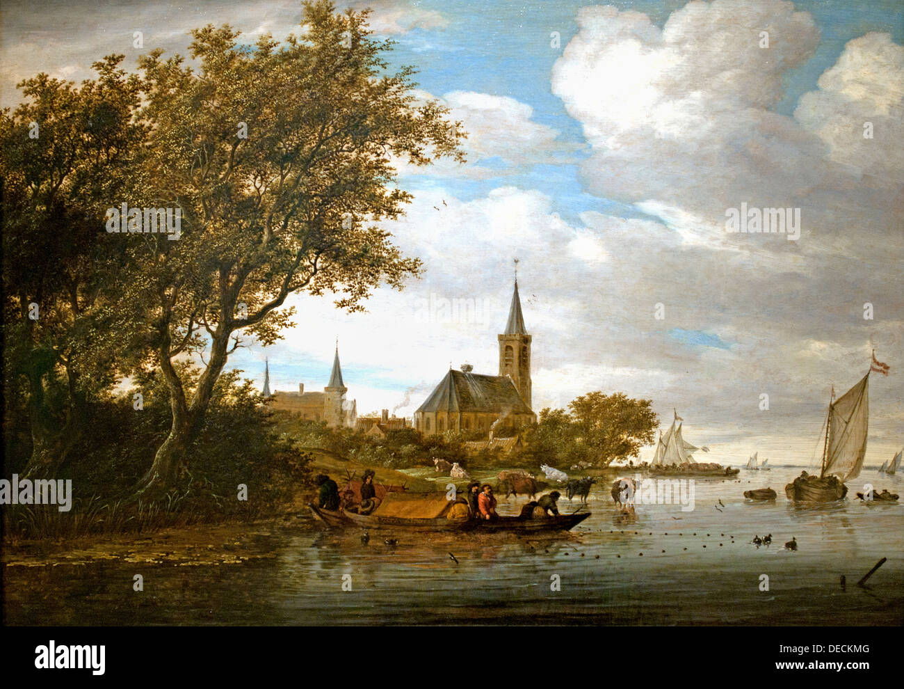 Salomon Jacobsz van Ruysdael 1600 - 1670 River Scene with fishing boats in  the foreground 1664 Netherlands Dutch Stock Photo - Alamy