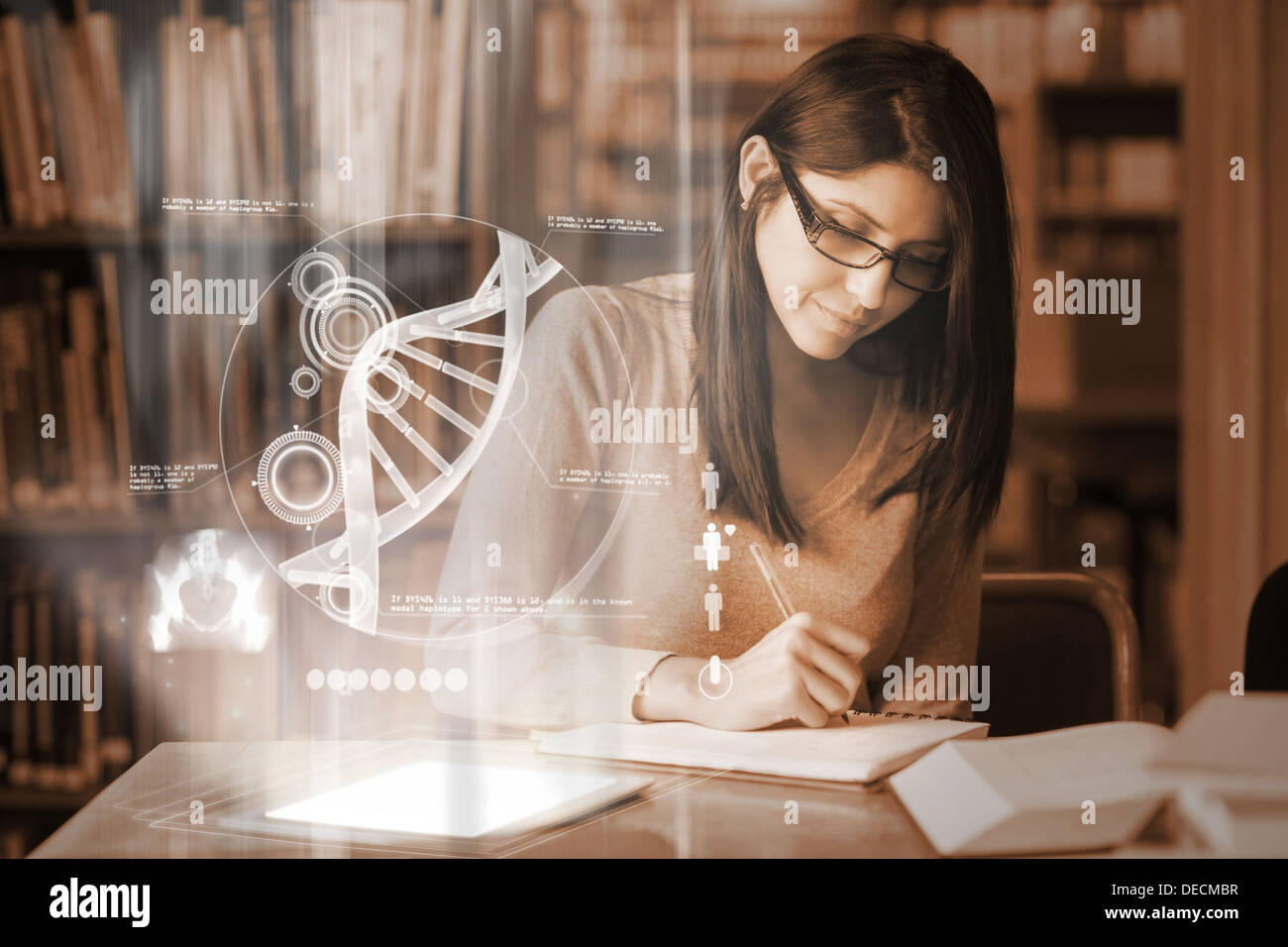 Serious mature student studying medicine on digital interface Stock Photo