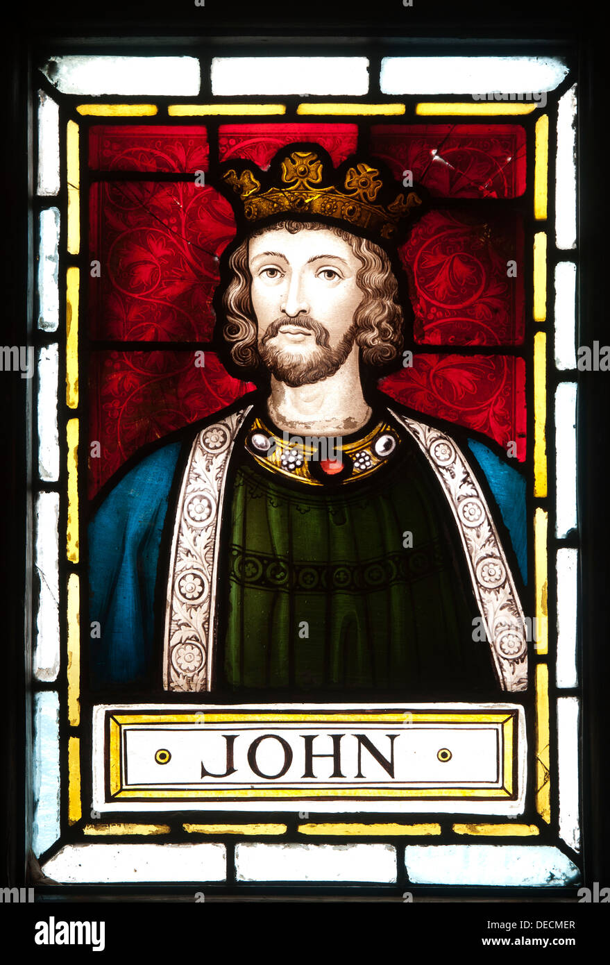 King John stained glass, Bridgnorth Town Hall, Shropshire, UK Stock Photo