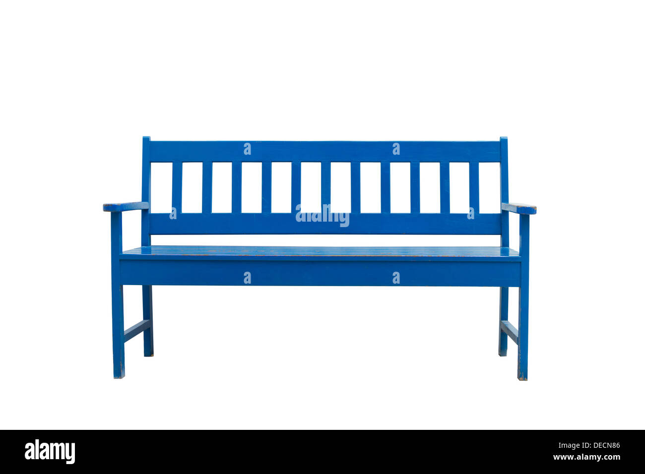 Blue wooden bench Isolate on white. Stock Photo