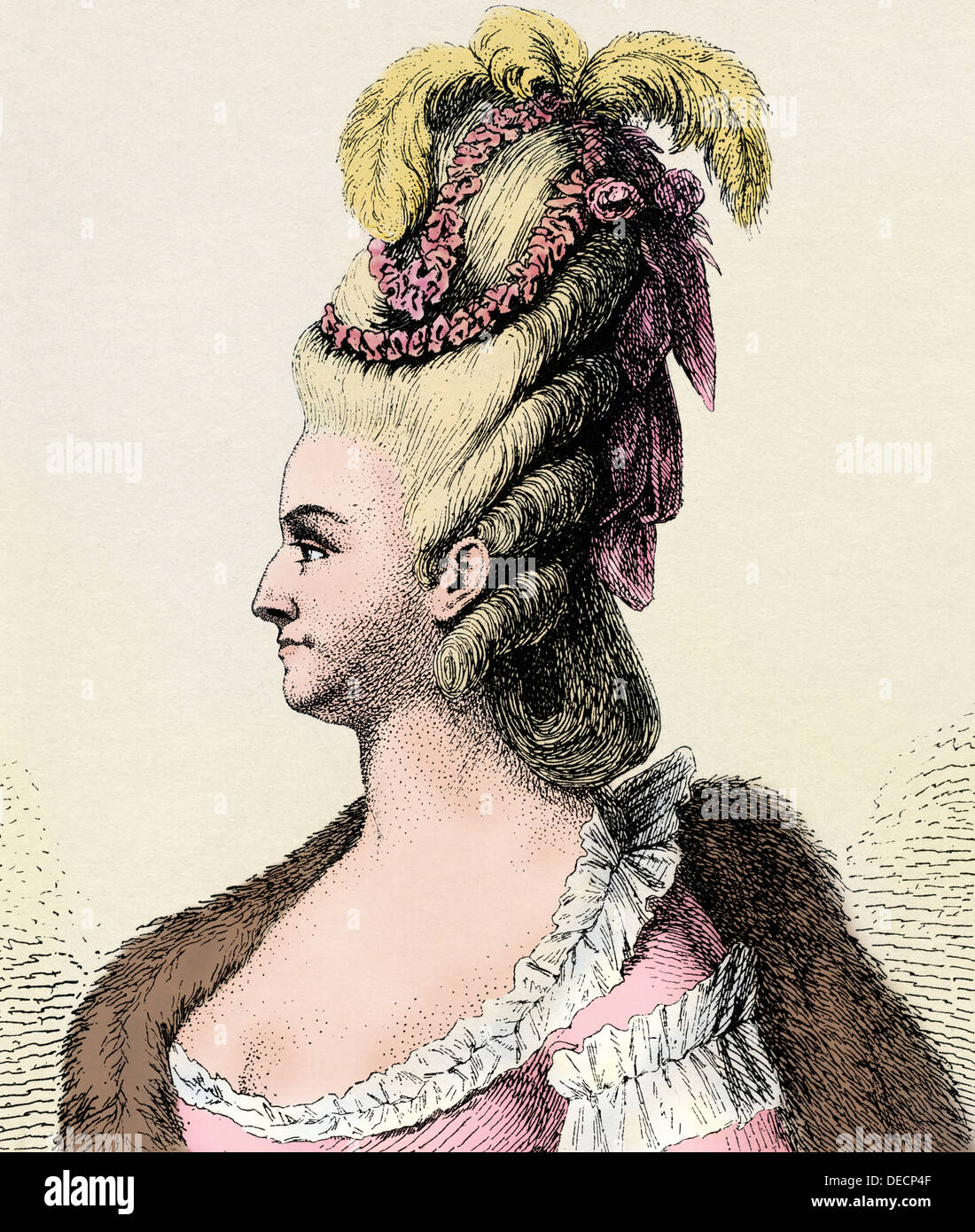 French Queen Marie Antoinette. Digitally colored woodcut Stock Photo