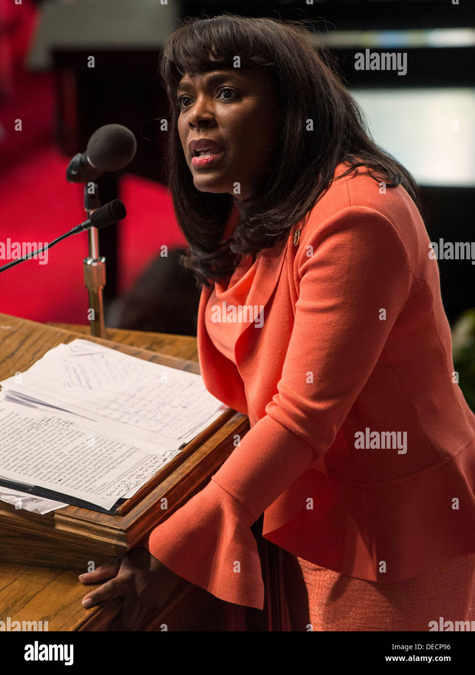 Birmingham, Alabama, USA. 15th Sep, 2013. Congresswoman TERRI SEWELL (D-AL) speaks at the16th St. Baptist Church during the official commemoration of the 50th anniversary of the bombing that killed the four little girls. © Brian Cahn/ZUMAPRESS.com/Alamy Live News Stock Photo