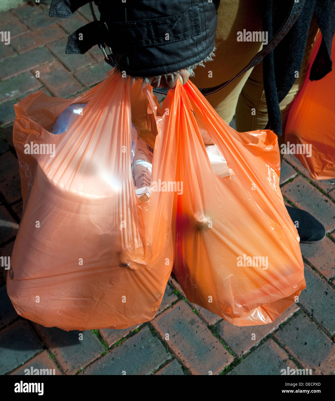 Government to introduce 5 pence charge for supermarket plastic bags, London Stock Photo