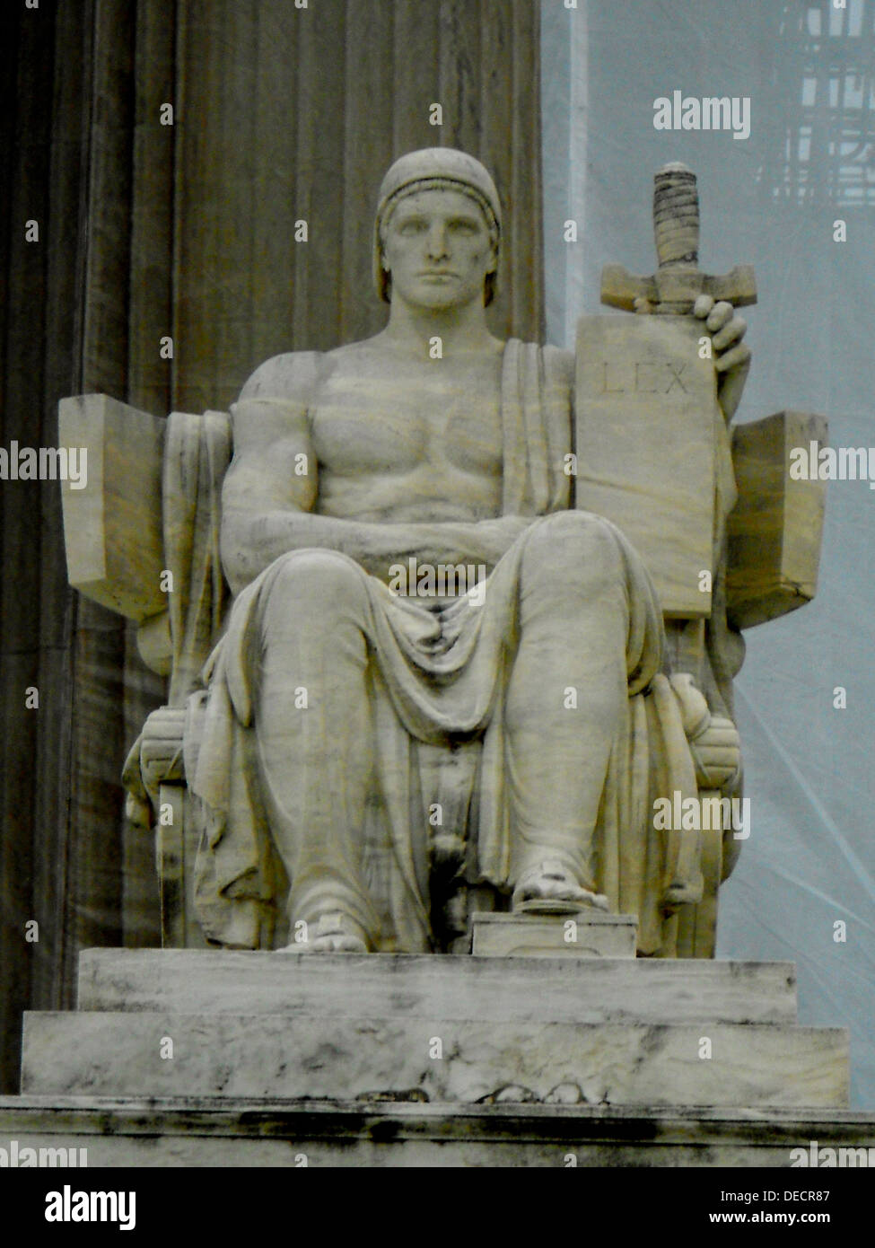 Sculpture at the front steps of the US Supreme Court Building (south side) 'Authority of the Law' Stock Photo