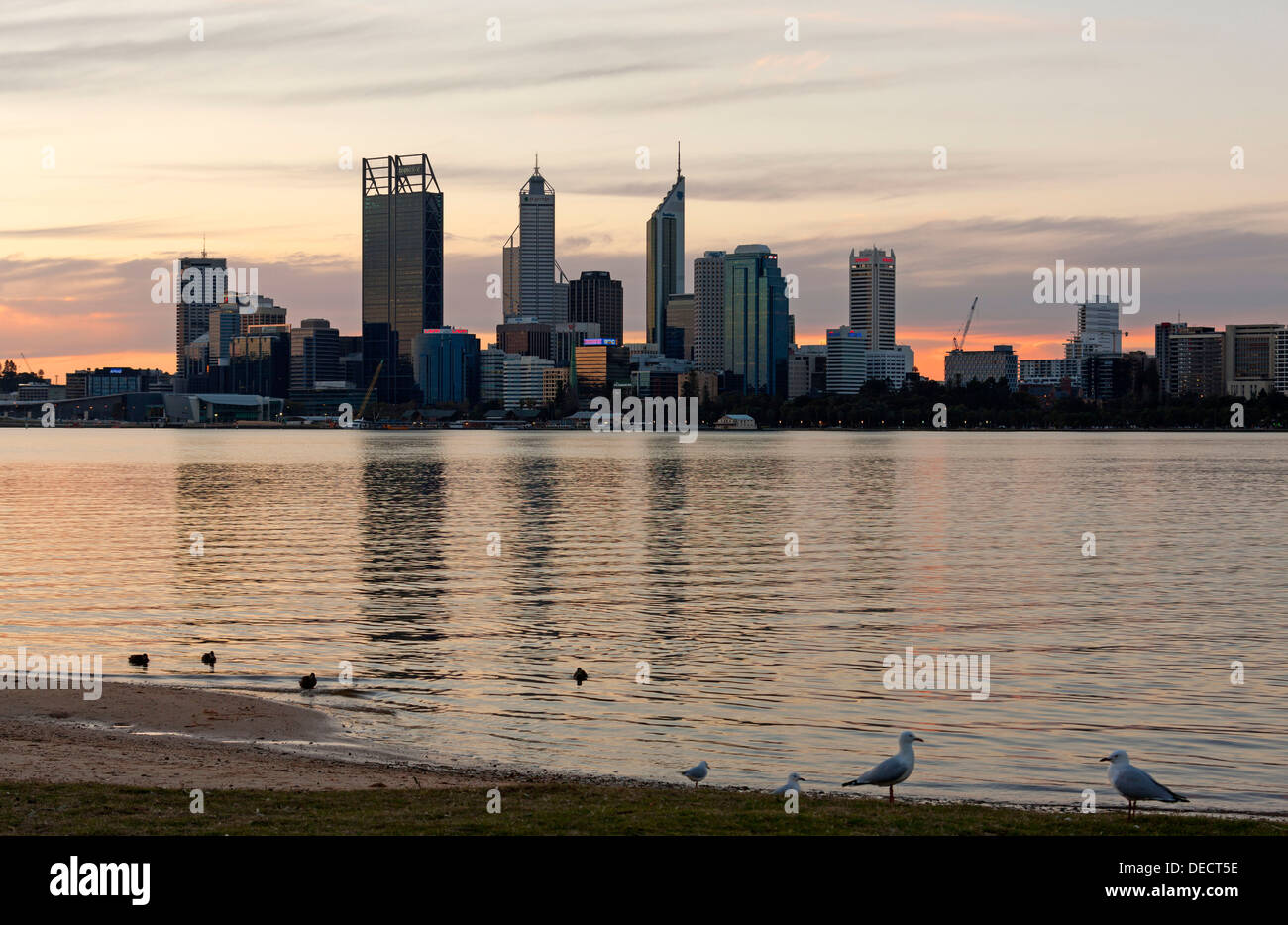 Perth City Skyline and Swan River by night, Western Australia Stock ...
