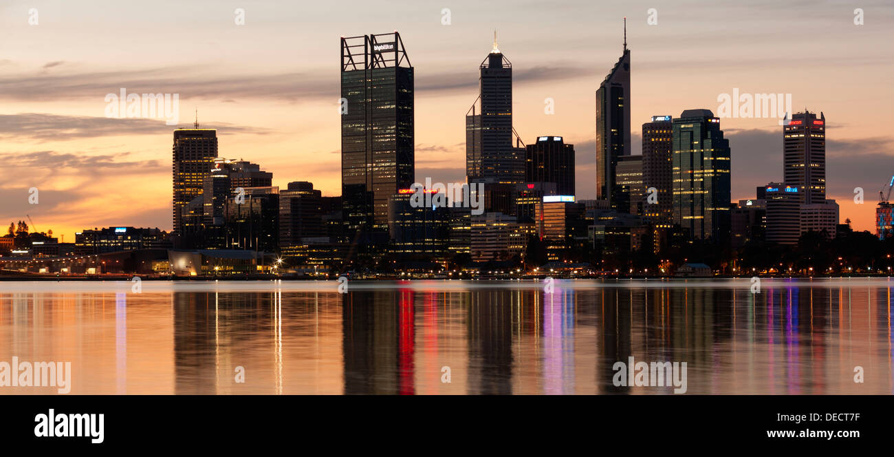 Perth City Skyline and Swan River by night, Western Australia Stock Photo