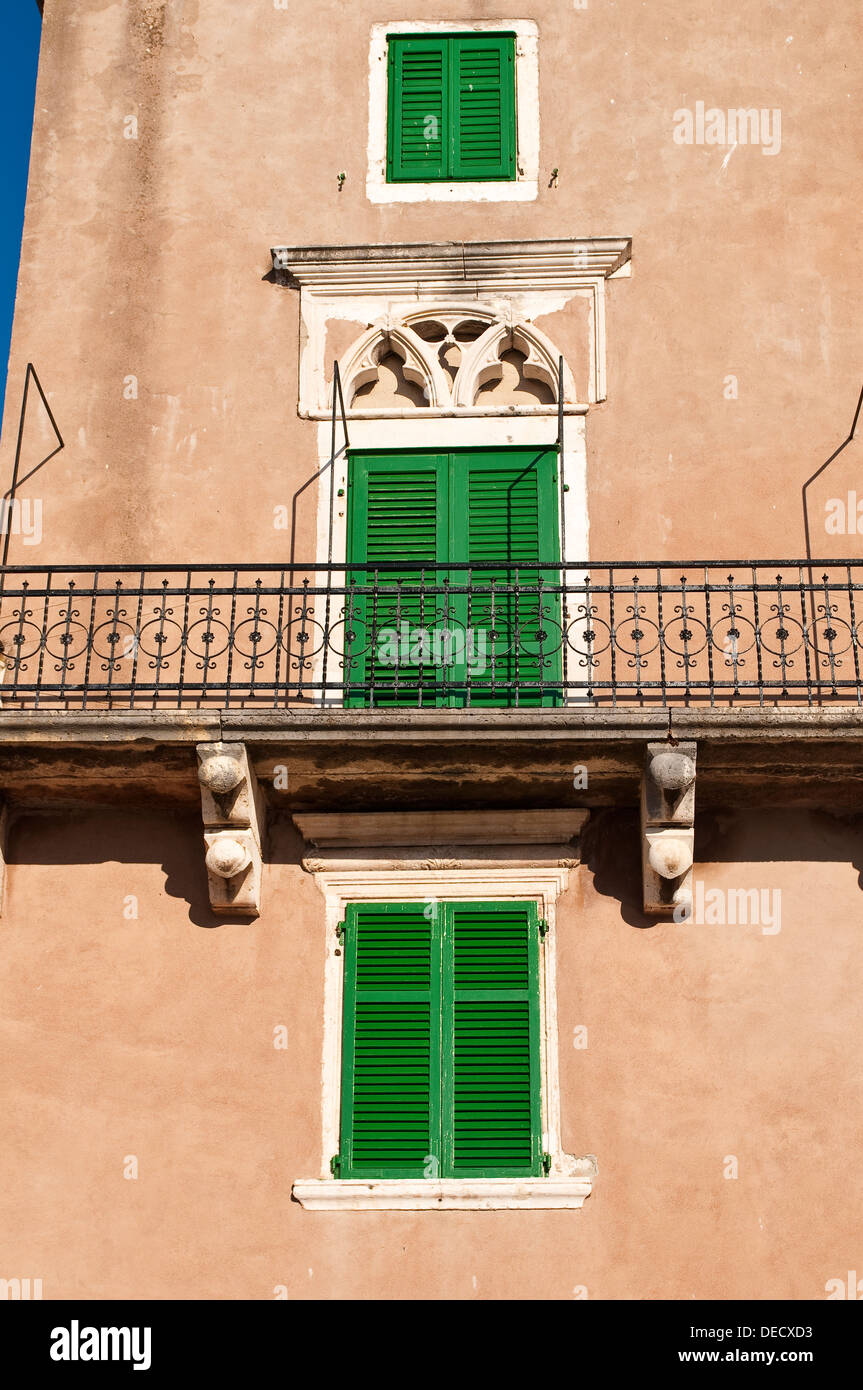 Old house with green shutters, Old Town, Korcula, Croatia Stock Photo