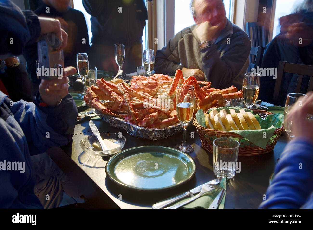 Eating King Crab after the ´King Crab Safari´. Lapland. Norway Stock